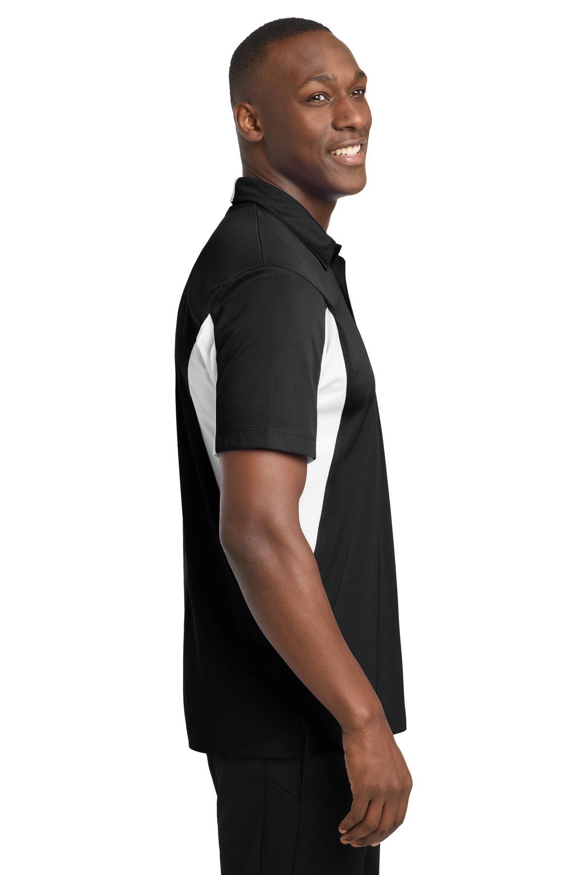Black/White Sport-Tek Side Blocked Micropique Sport-Wick Polo. ST655