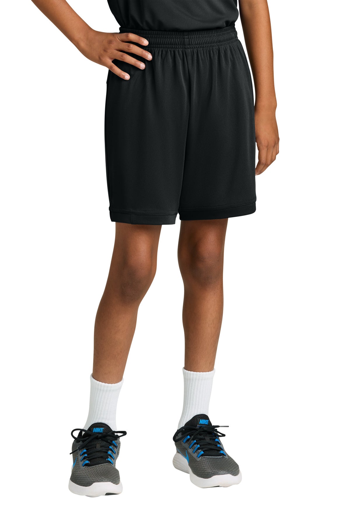 Blk/Blk Sport-Tek Youth Club 5" Short YST4420