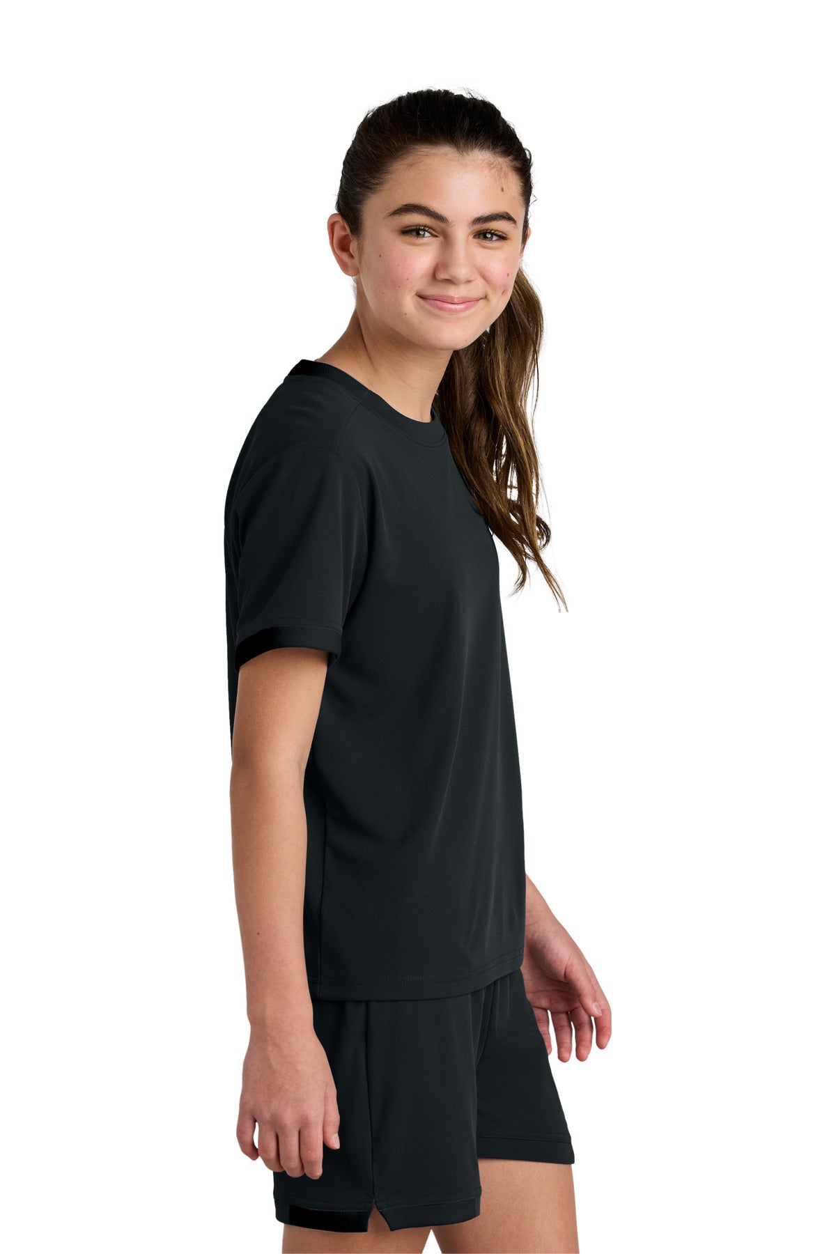 Blk/Blk Sport-Tek Youth Club Short Sleeve Crew YST440