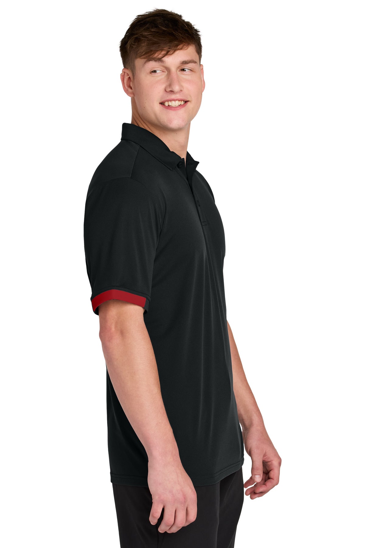 Blk/DpRed Sport-Tek Club Colorblock Polo ST444
