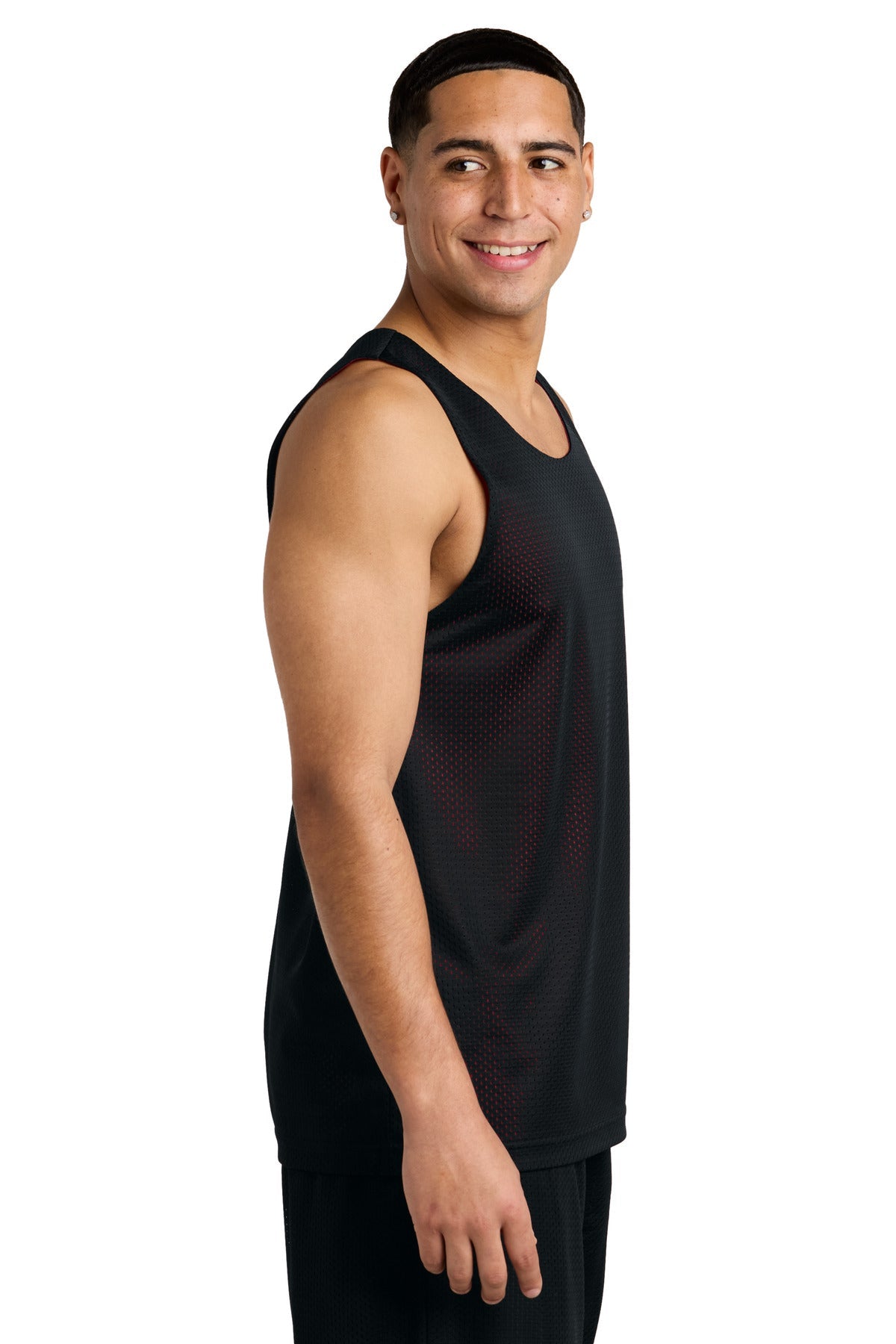 Blk/DpRed Sport-Tek PosiCharge Reversible Mesh Tank ST5000