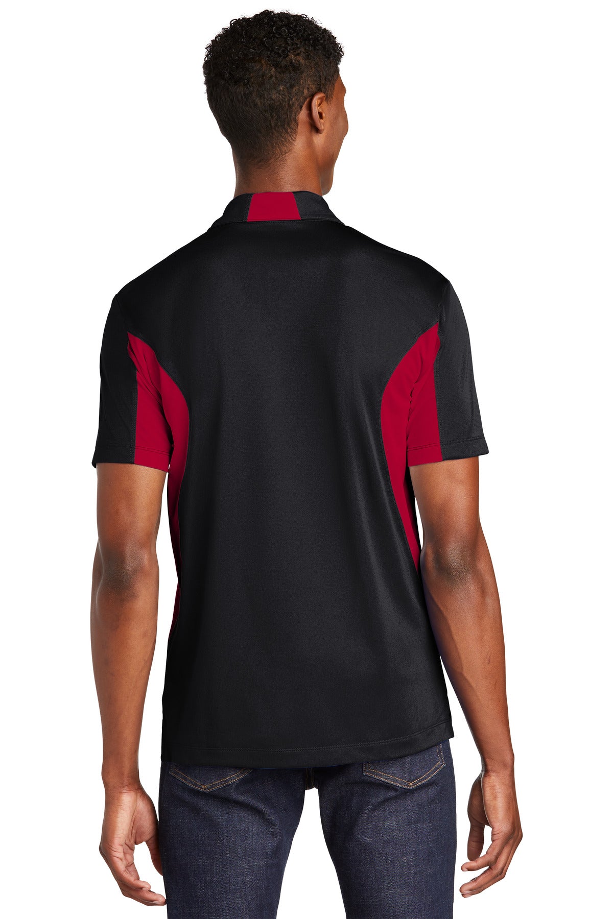 Blk/DpRed Sport-Tek Side Blocked Micropique Sport-Wick Polo. ST655
