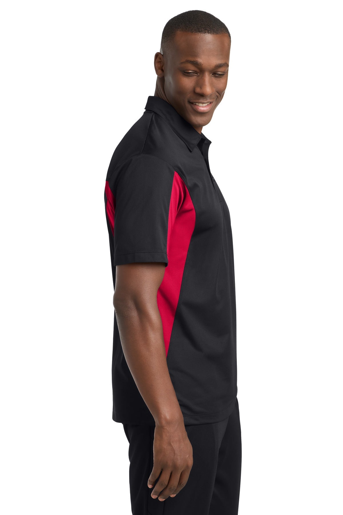 Blk/DpRed Sport-Tek Side Blocked Micropique Sport-Wick Polo. ST655