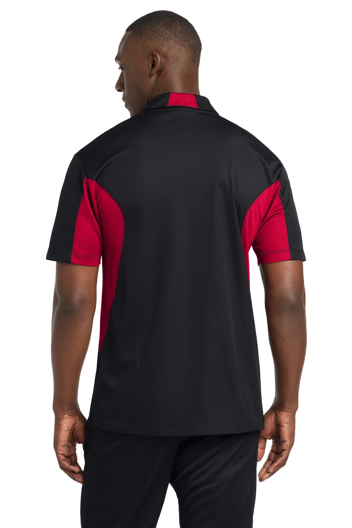 Blk/DpRed Sport-Tek Side Blocked Micropique Sport-Wick Polo. ST655