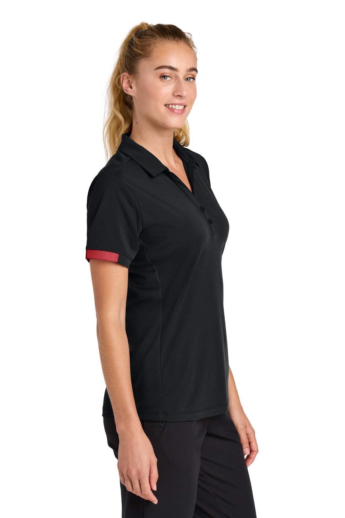 Blk/DpRed Sport-Tek Women's Club Colorblock Polo LST444
