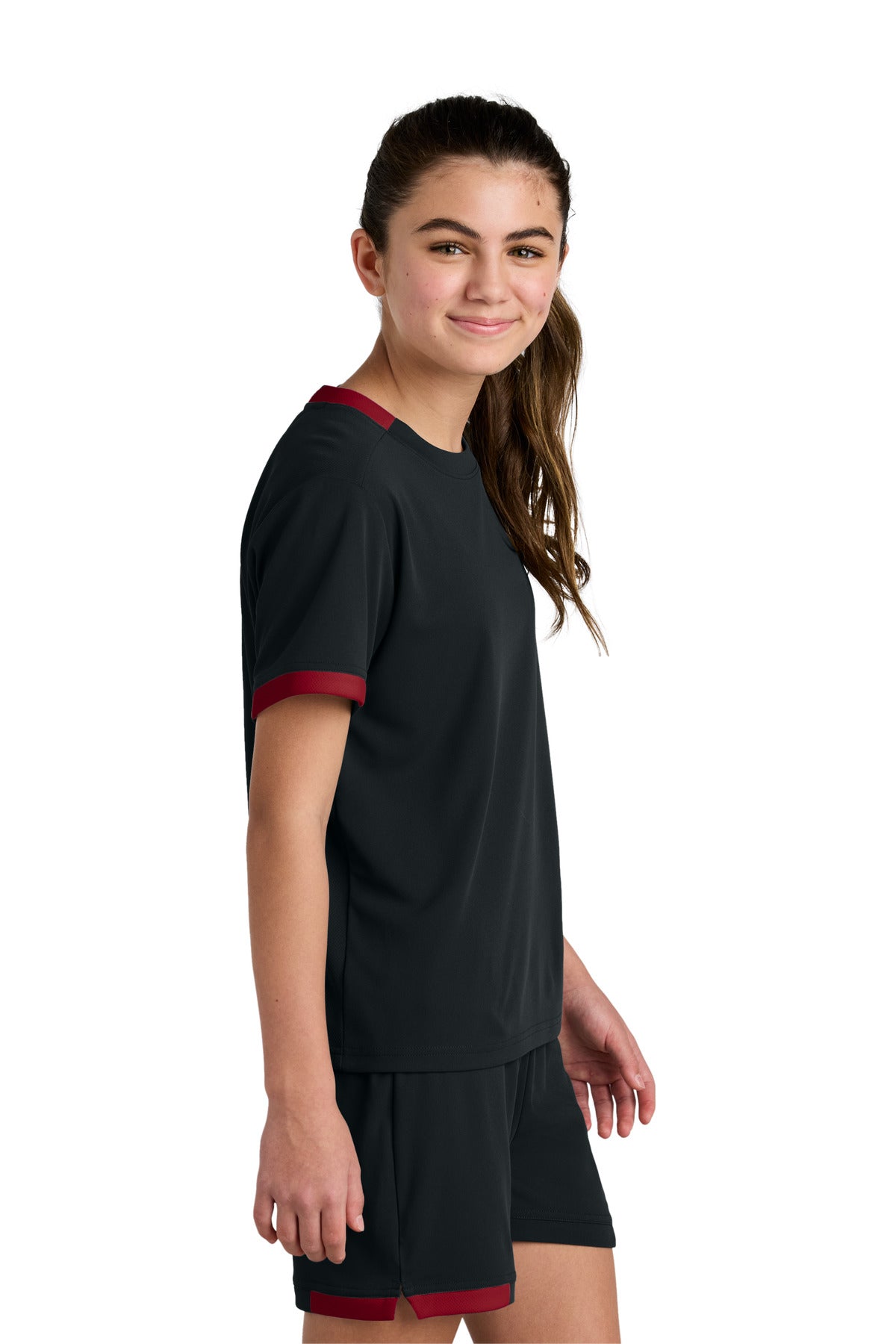 Blk/DpRed Sport-Tek Youth Club Short Sleeve Crew YST440