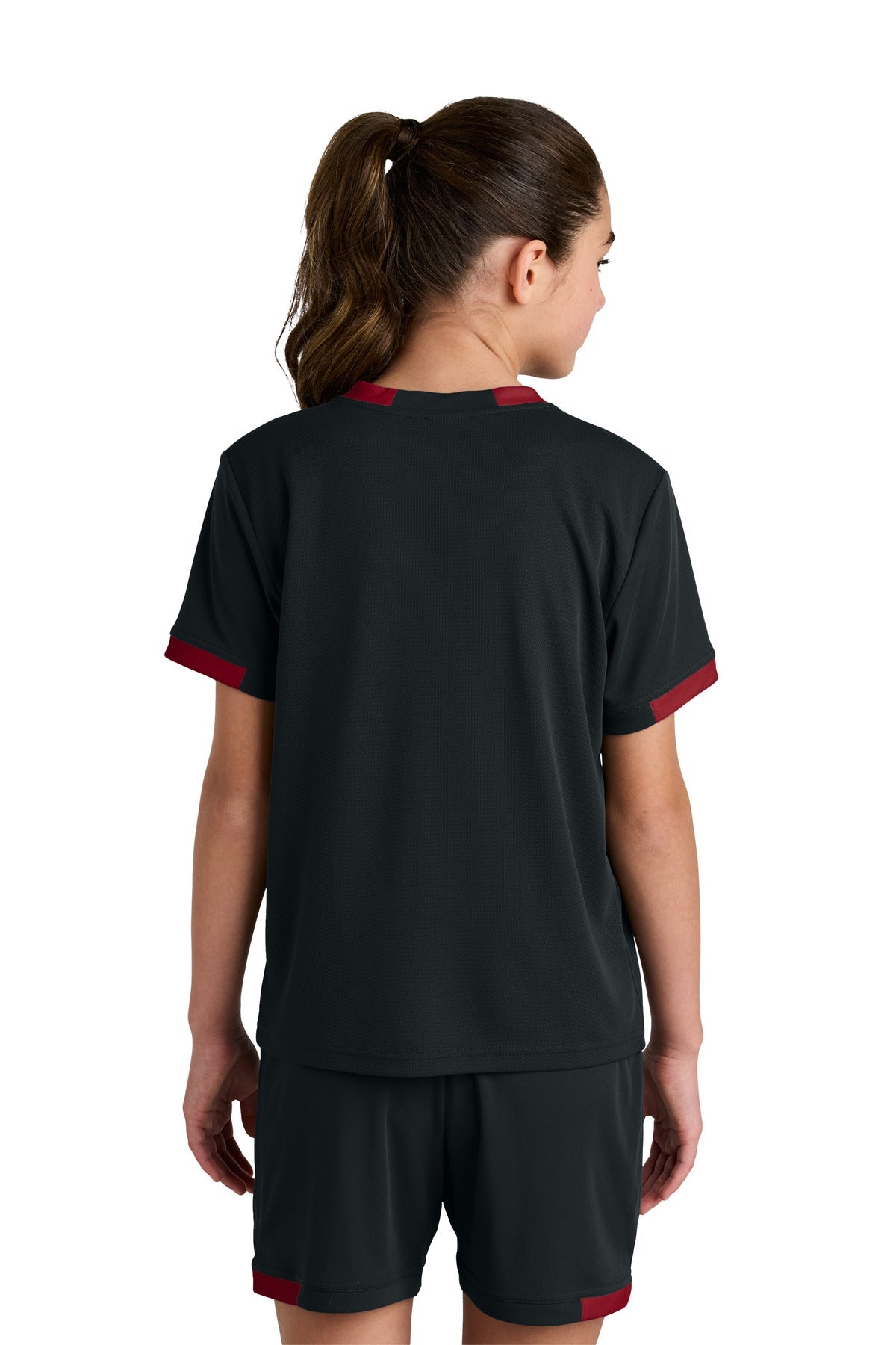 Blk/DpRed Sport-Tek Youth Club Short Sleeve Crew YST440