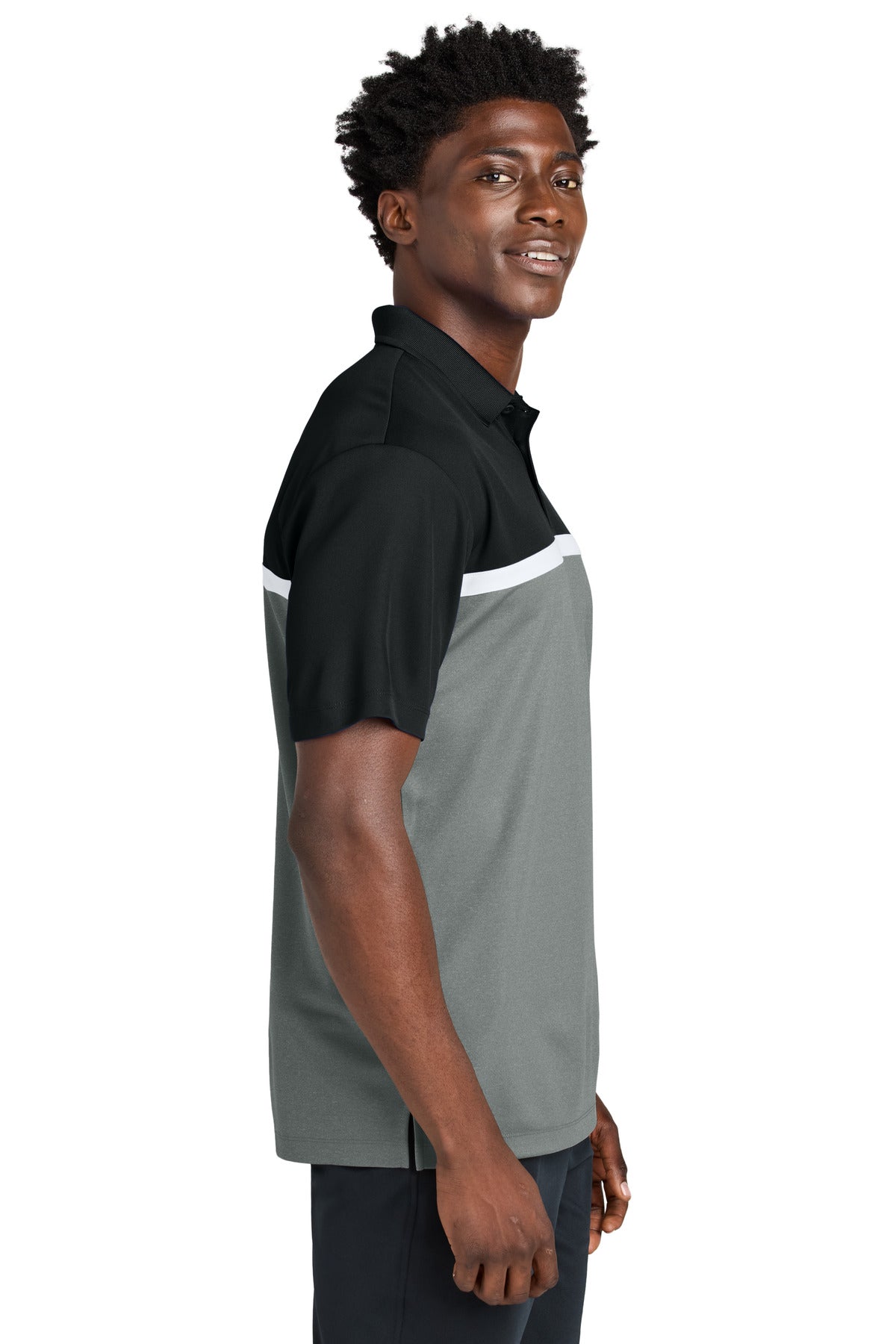 Blk/GCcH/W Sport-Tek UV Micropique Colorblock Polo ST741