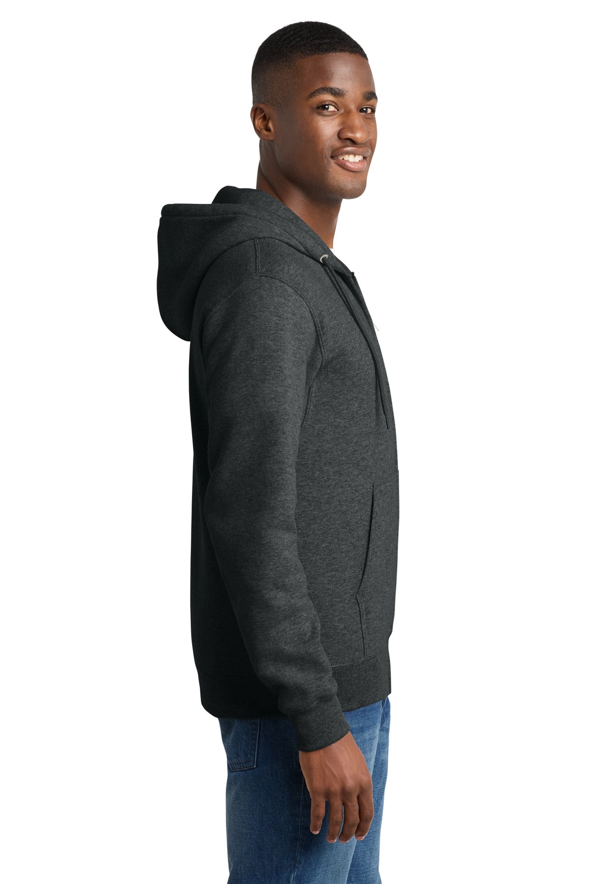 BlkHthr Port & Co Core Fleece Full-Zip Hooded Sweatshirt. PC78ZH