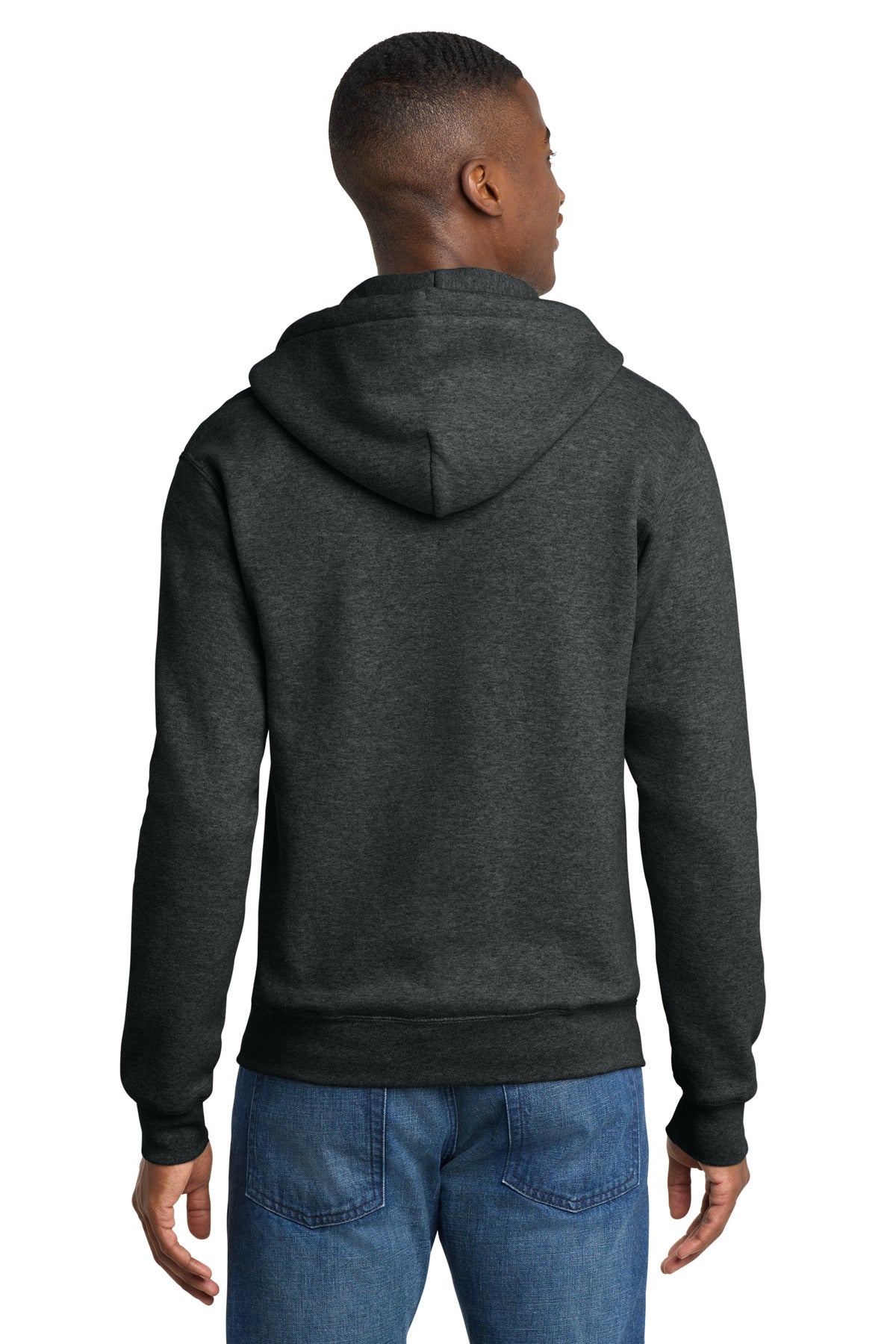 BlkHthr Port & Co Core Fleece Full-Zip Hooded Sweatshirt. PC78ZH