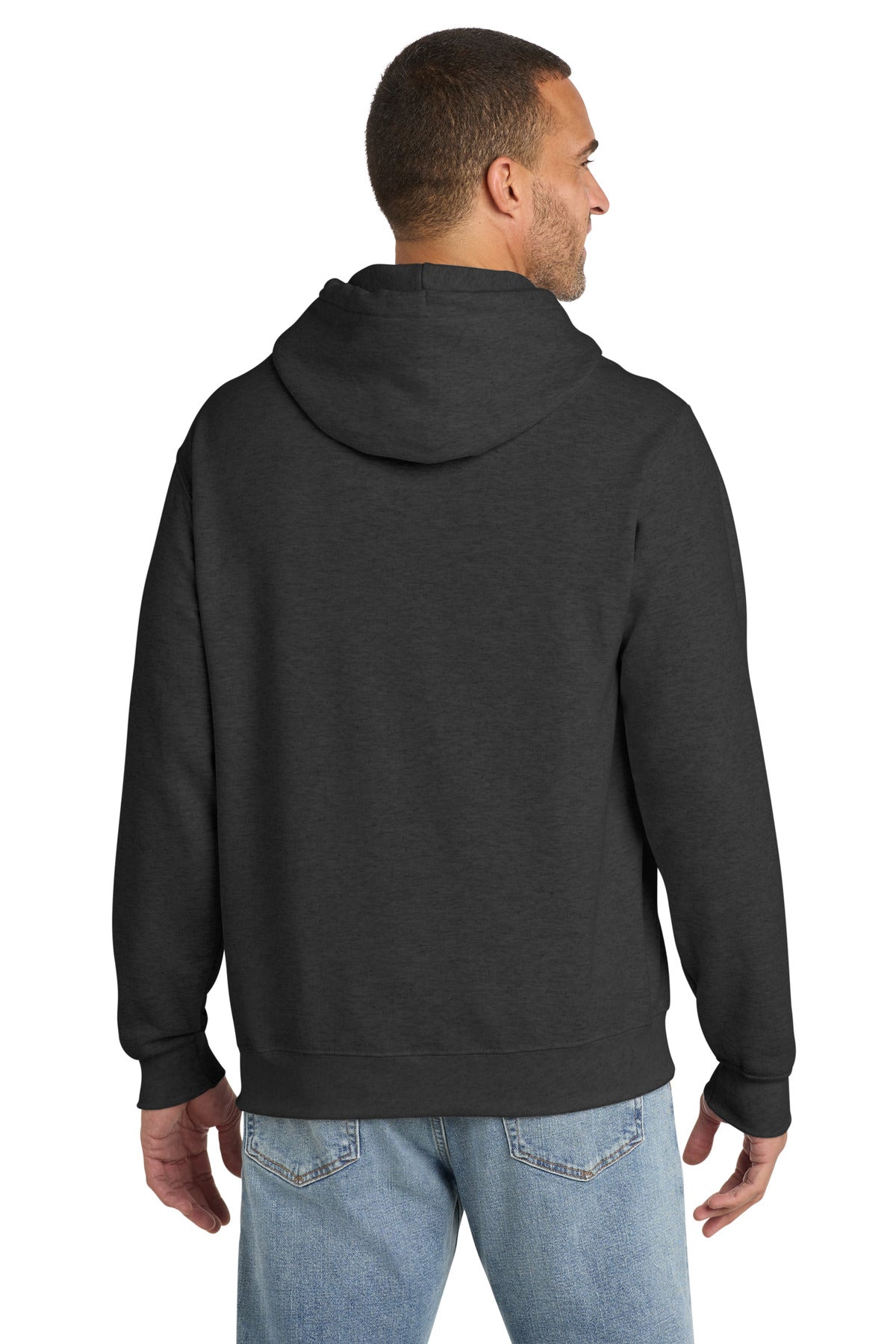BlkHthr Port & Co Essential Fleece Pullover Hooded Sweatshirt. PC90H