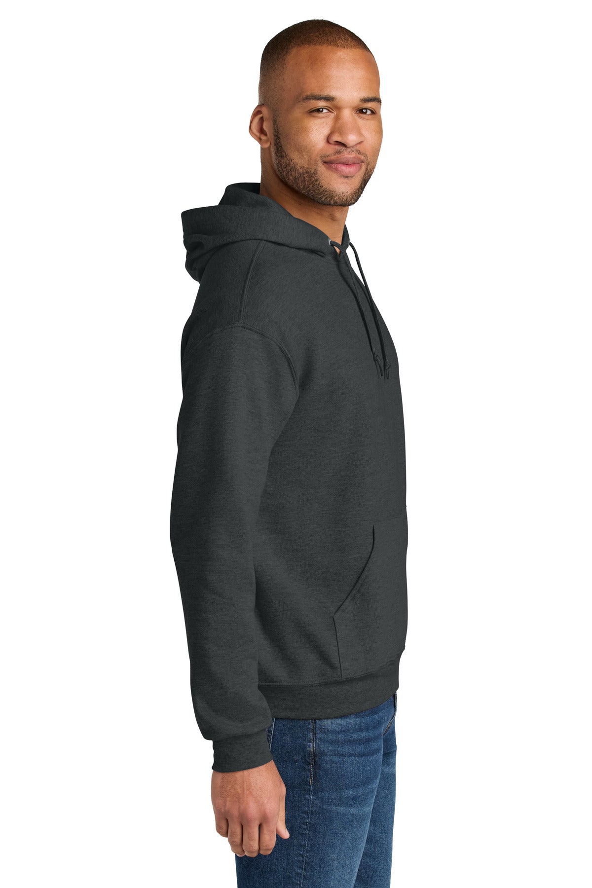BlkInkHtr Jerzees Ultimate Unisex CVC Ring Spun Hooded Sweatshirt IC49M