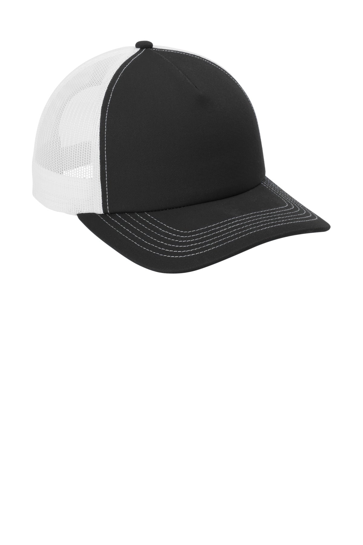 Blk/White Port Authority Low-Profile Snapback 5-Panel Trucker Cap C405LP