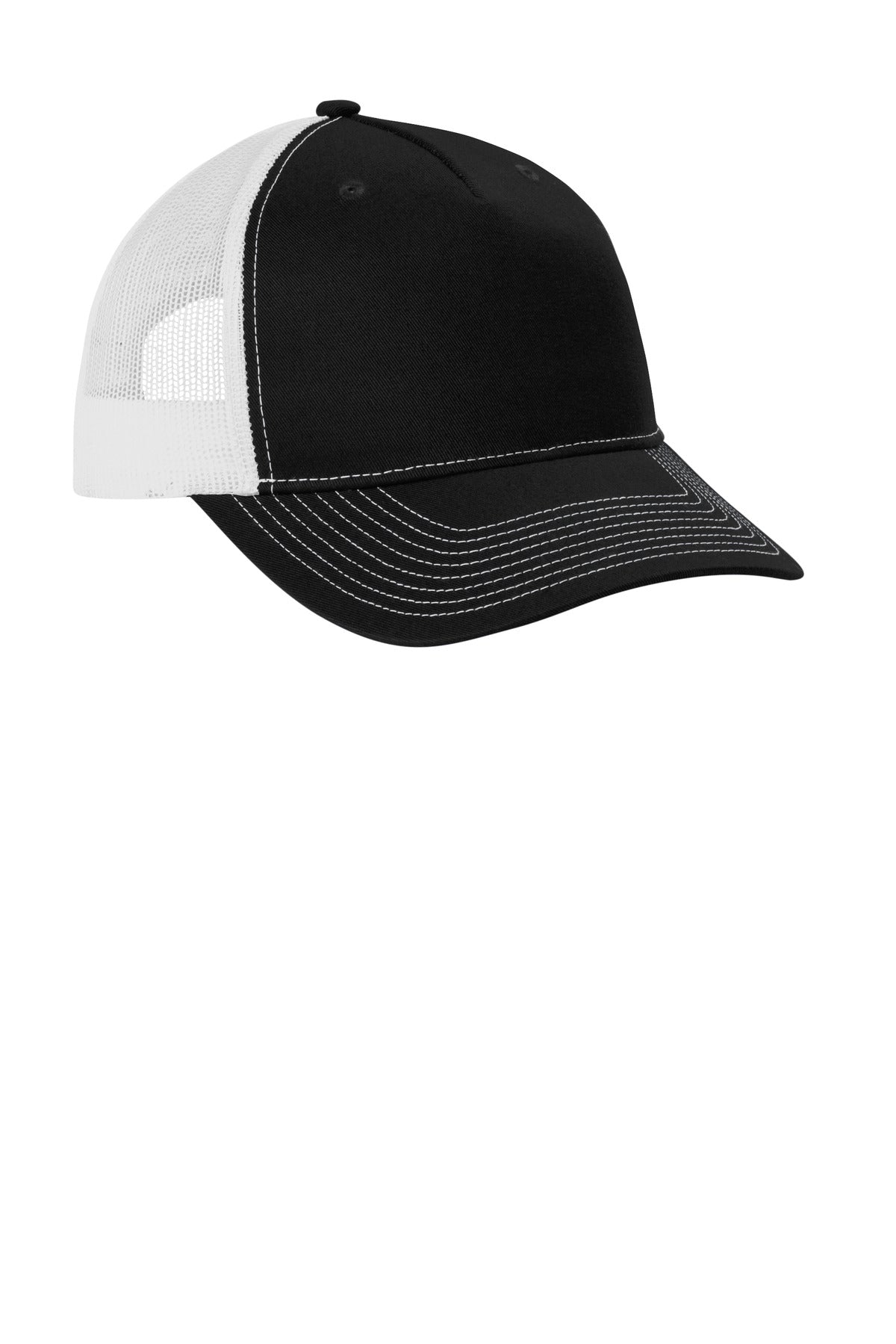 Blk/White Port Authority Snapback Five-Panel Trucker Cap C405
