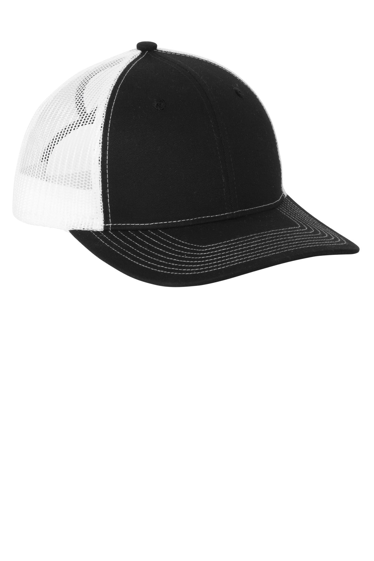 Blk/White Port Authority Snapback Ponytail Trucker Cap LC401
