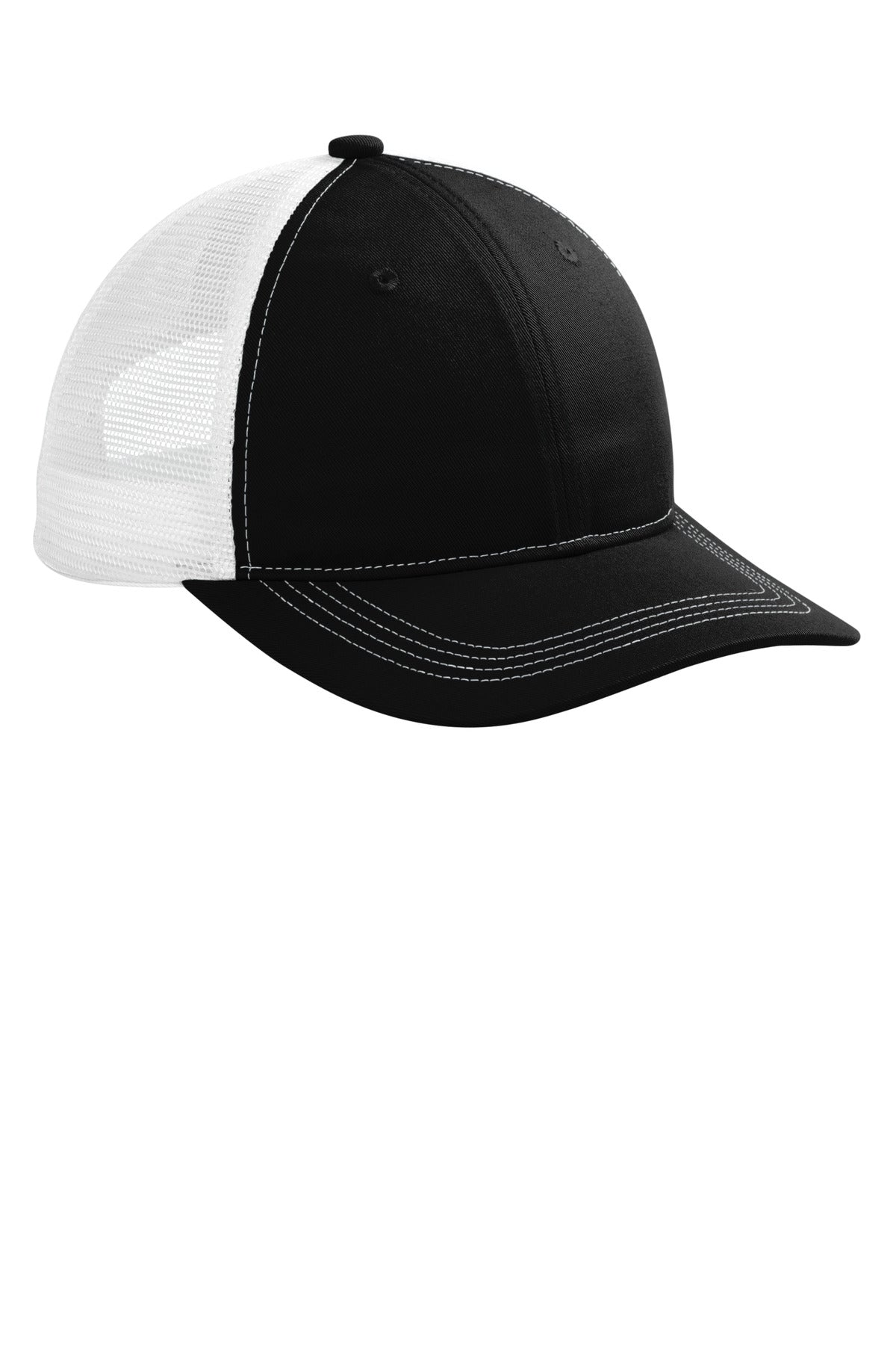 Blk/White Port Authority Unstructured Snapback Trucker Cap C409