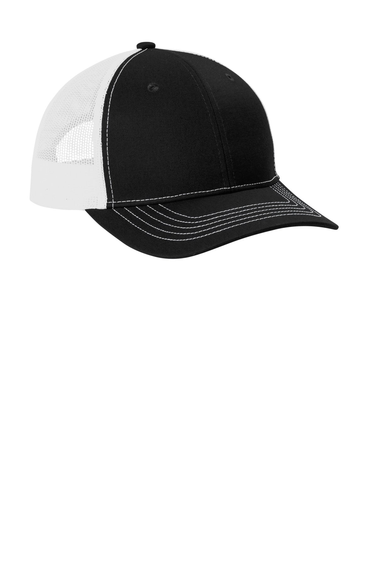 Blk/White Port Authority Youth Snapback Trucker Cap YC402