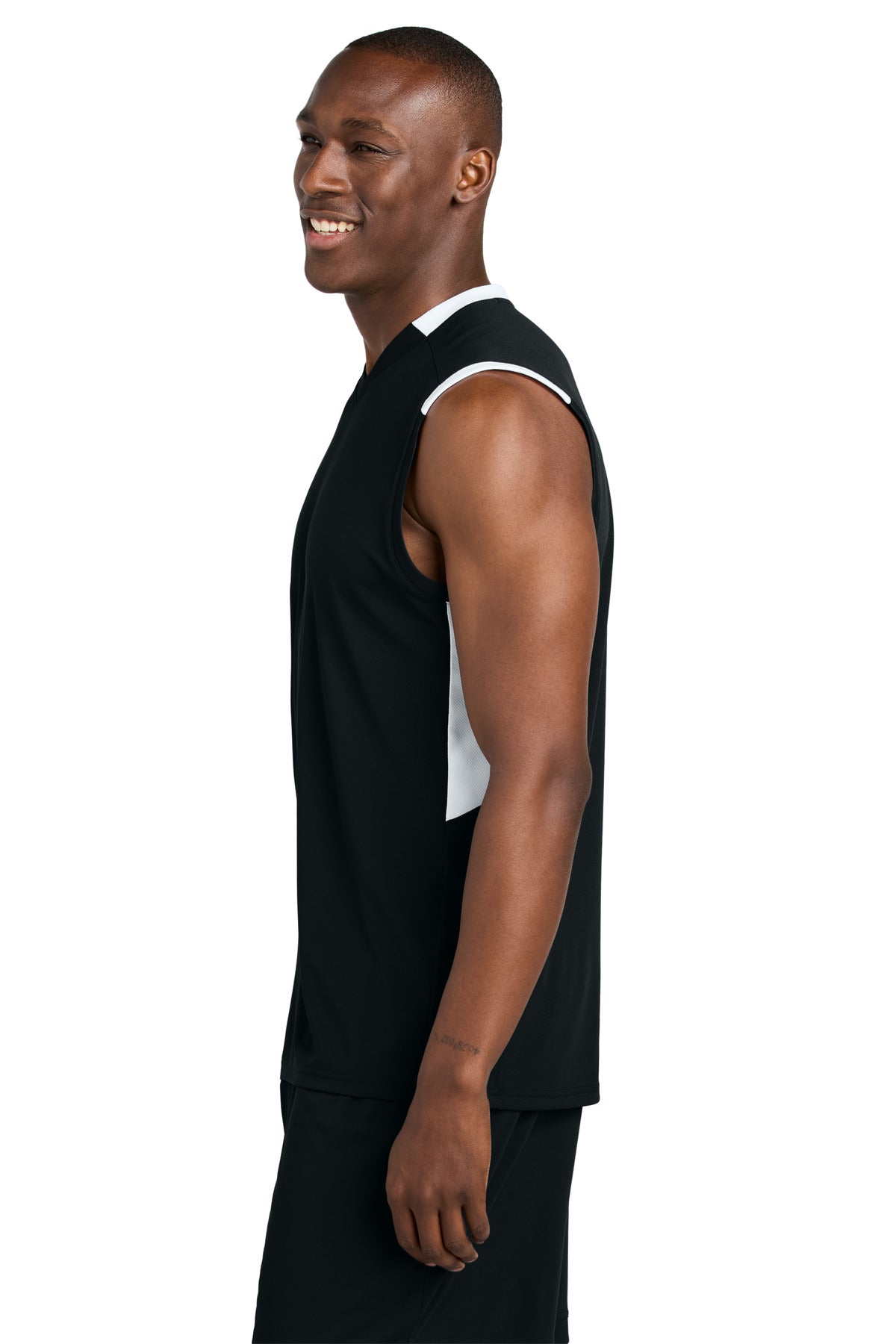 Blk/White Sport-Tek Club Sleeveless V-Neck ST441