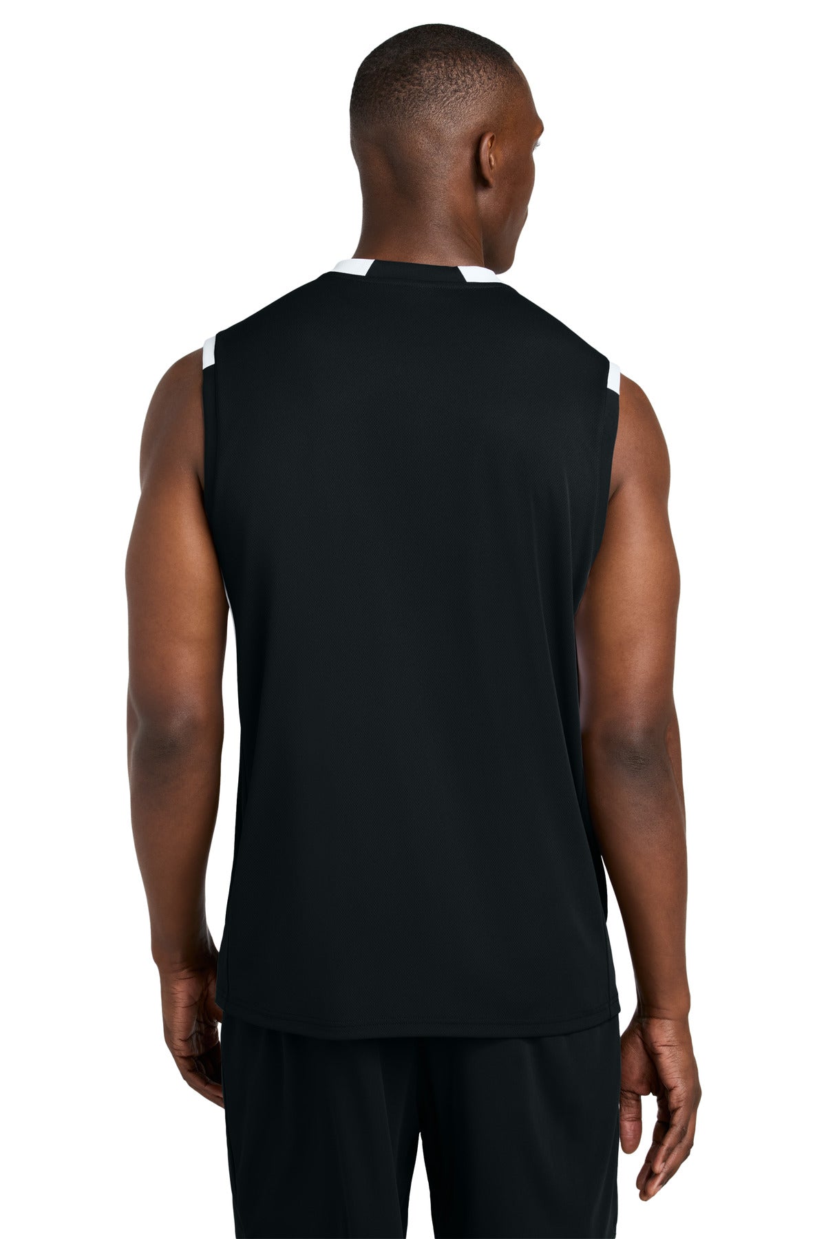 Blk/White Sport-Tek Club Sleeveless V-Neck ST441