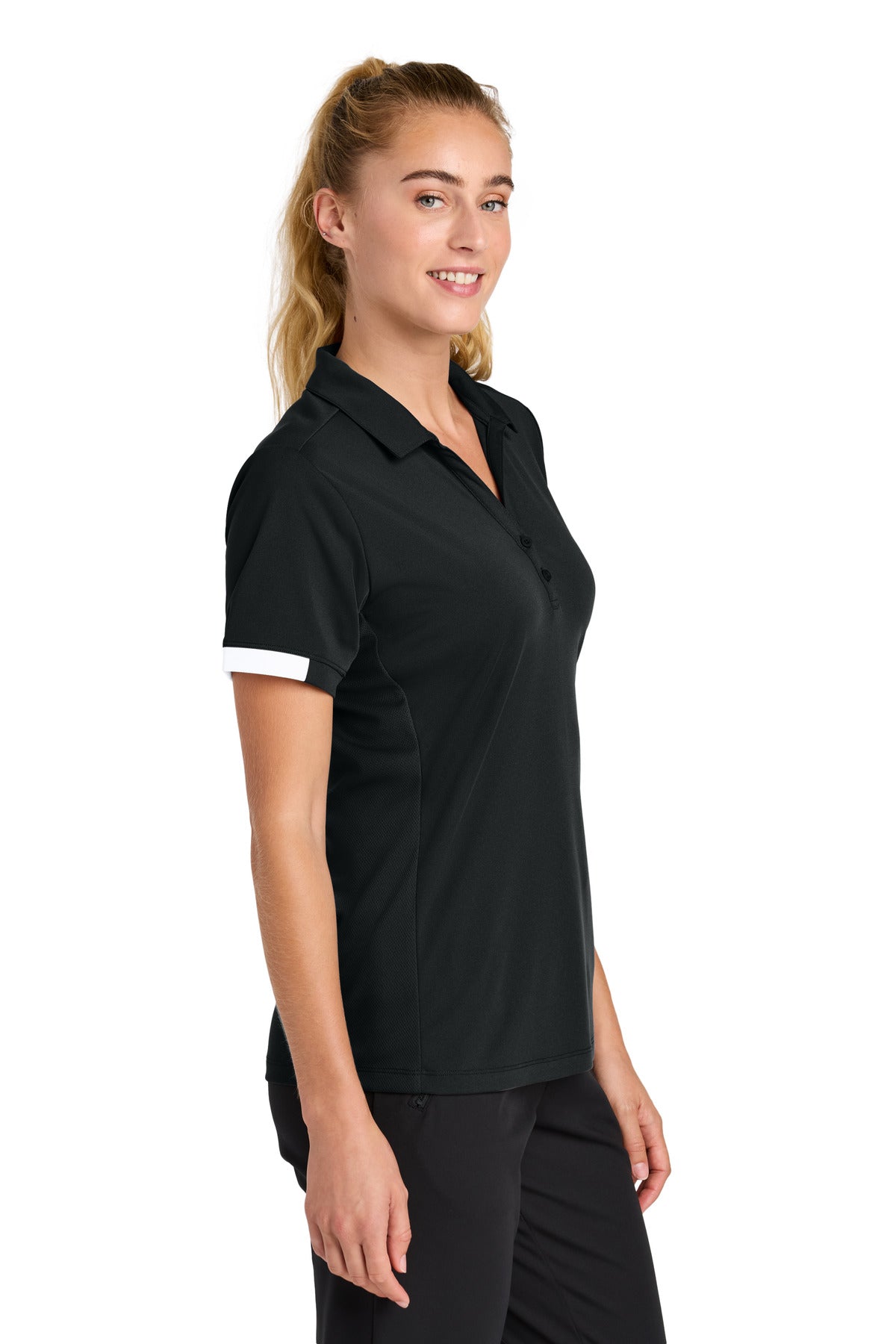 Blk/White Sport-Tek Women's Club Colorblock Polo LST444