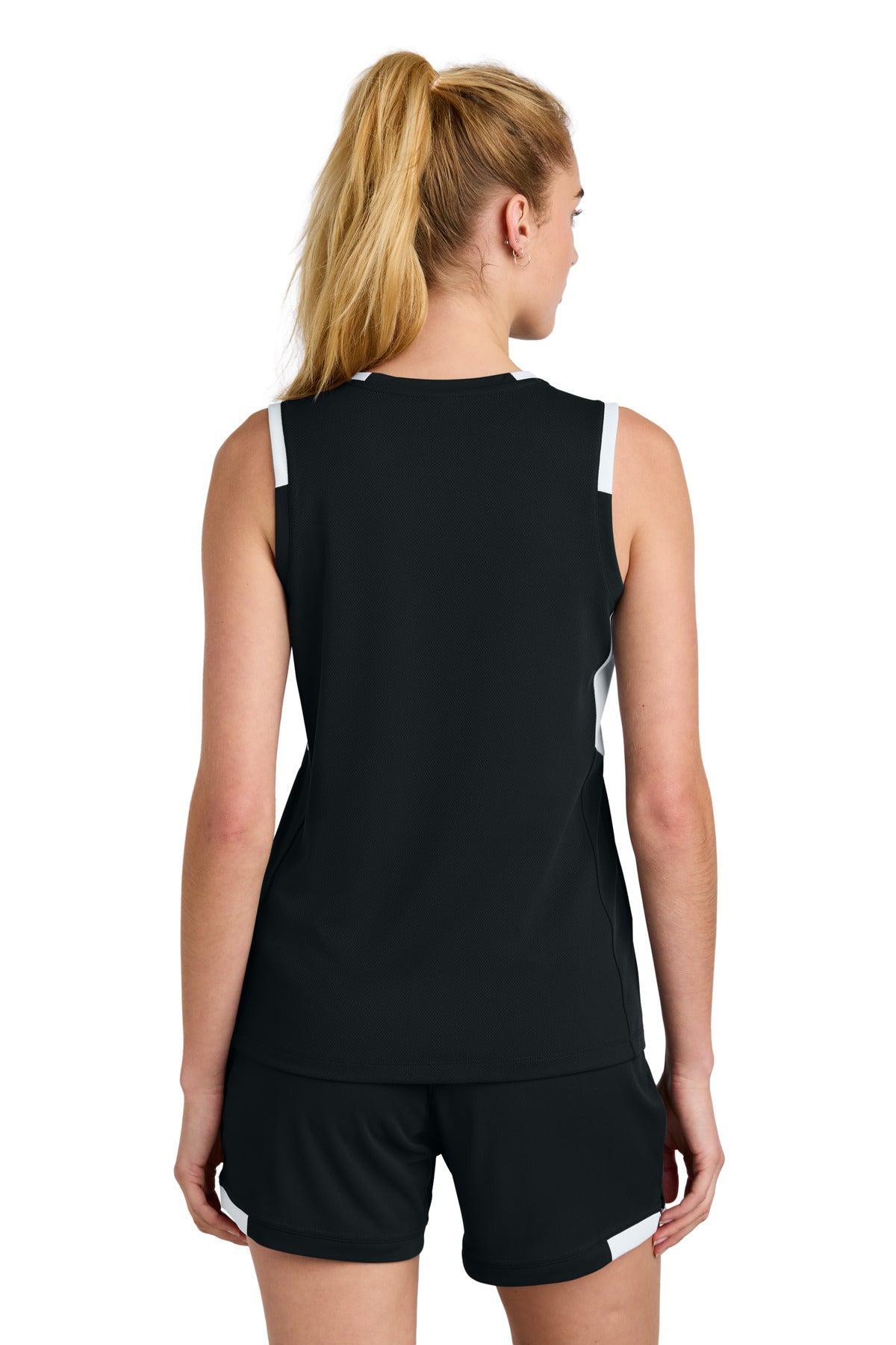 Blk/White Sport-Tek Women's Club Sleeveless V-Neck LST441