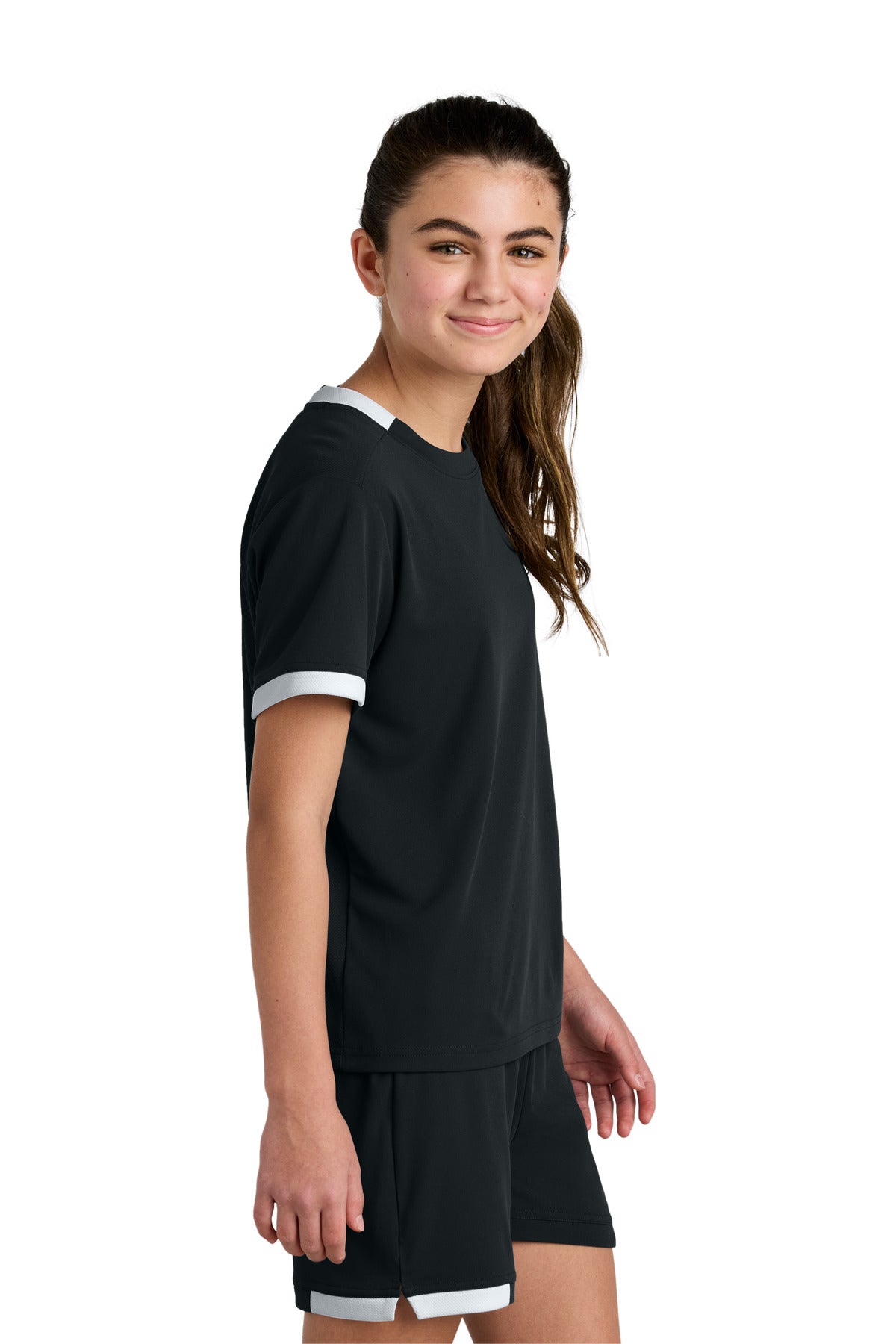 Blk/White Sport-Tek Youth Club Short Sleeve Crew YST440