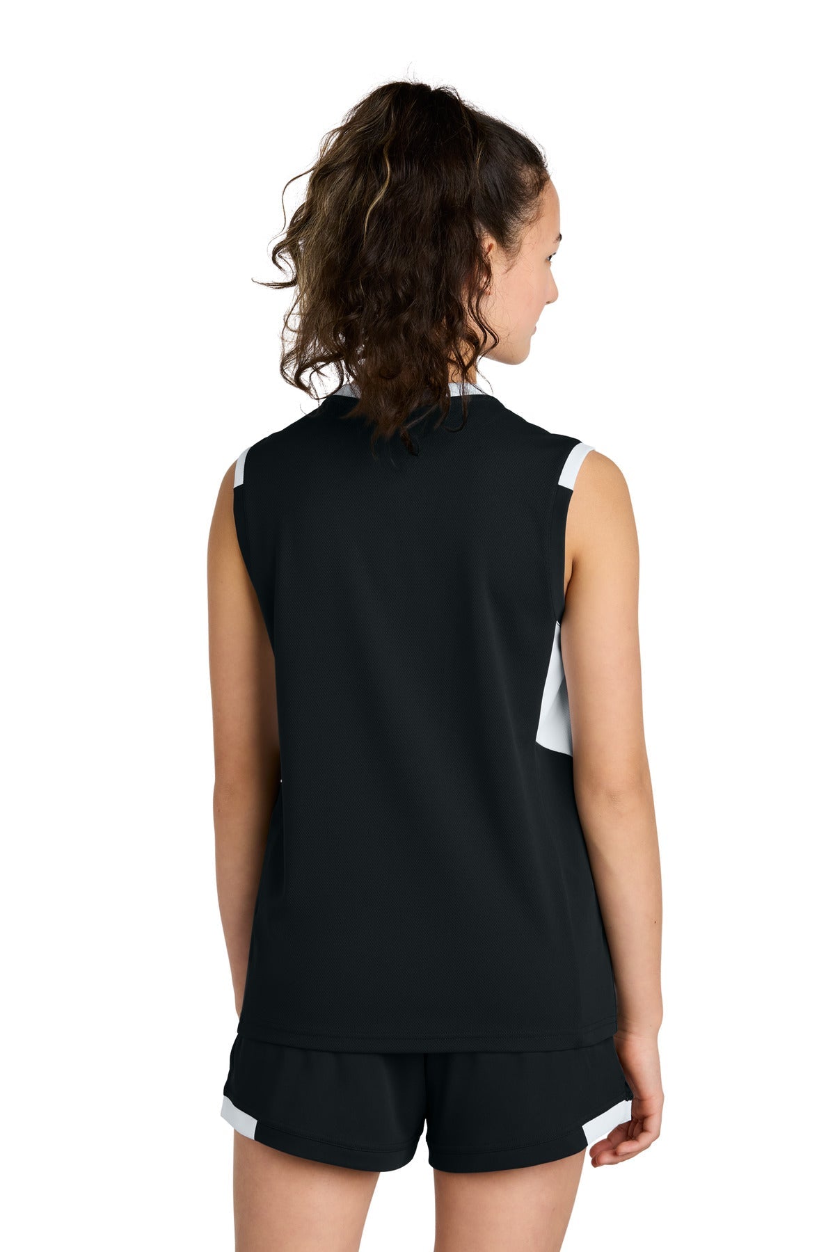 Blk/White Sport-Tek Youth Club Sleeveless V-Neck YST441