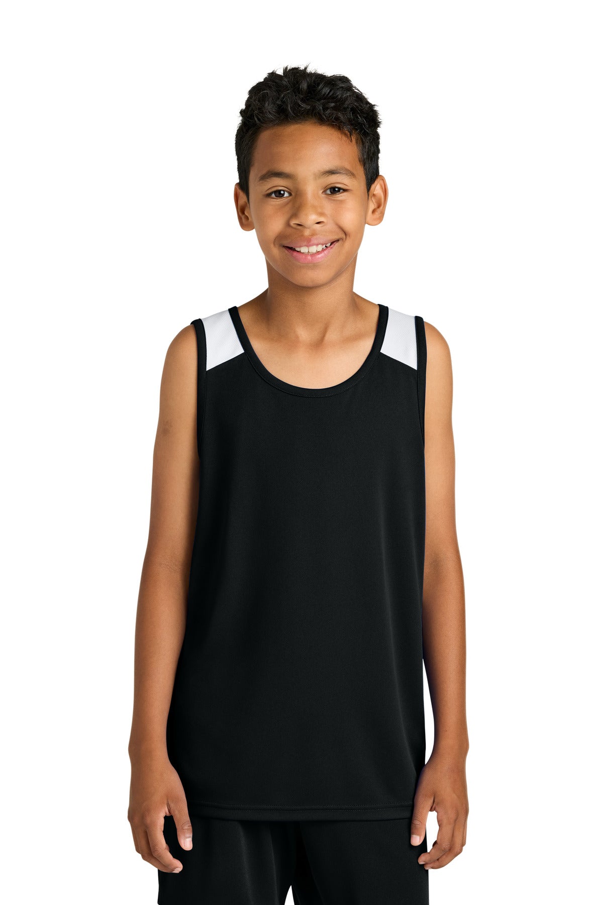 Blk/White Sport-Tek Youth Club Track Tank YST446