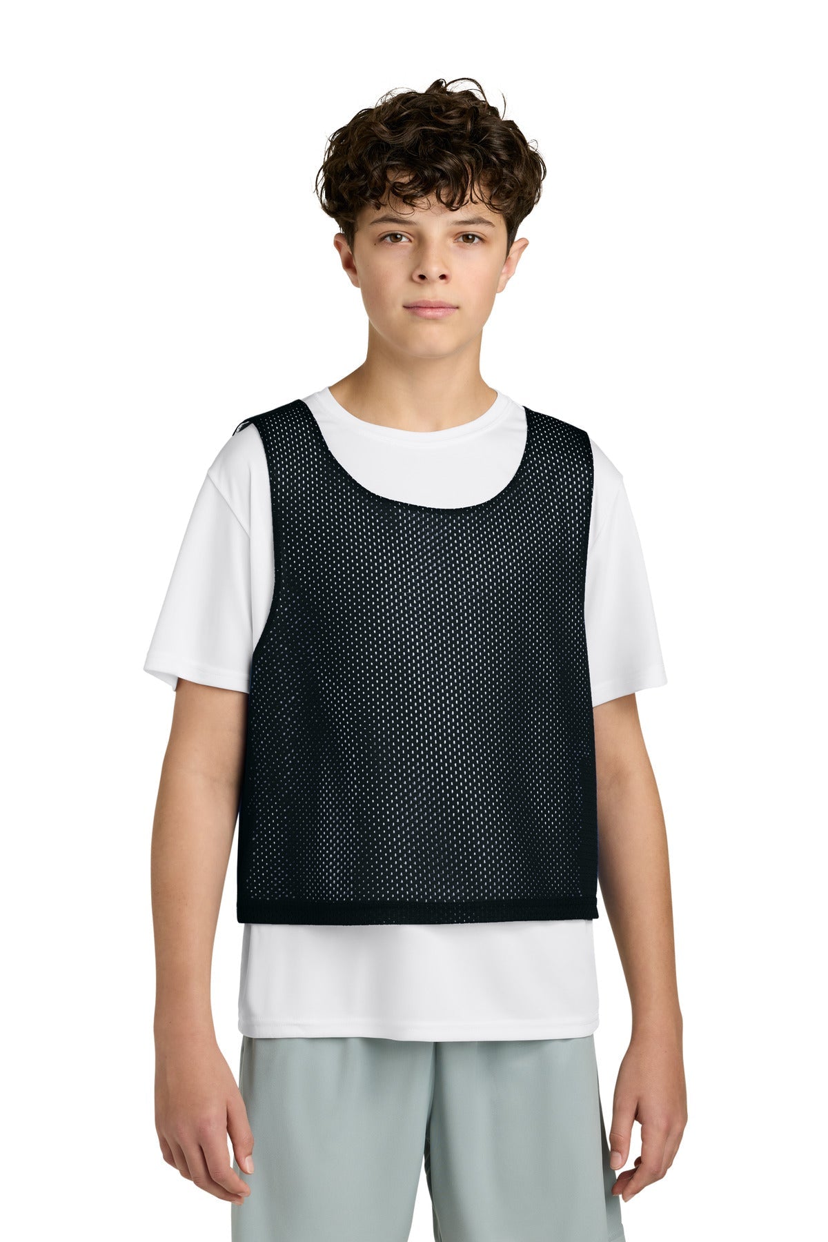 Blk/White Sport-Tek Youth Lacrosse Reversible Pinnie YST512