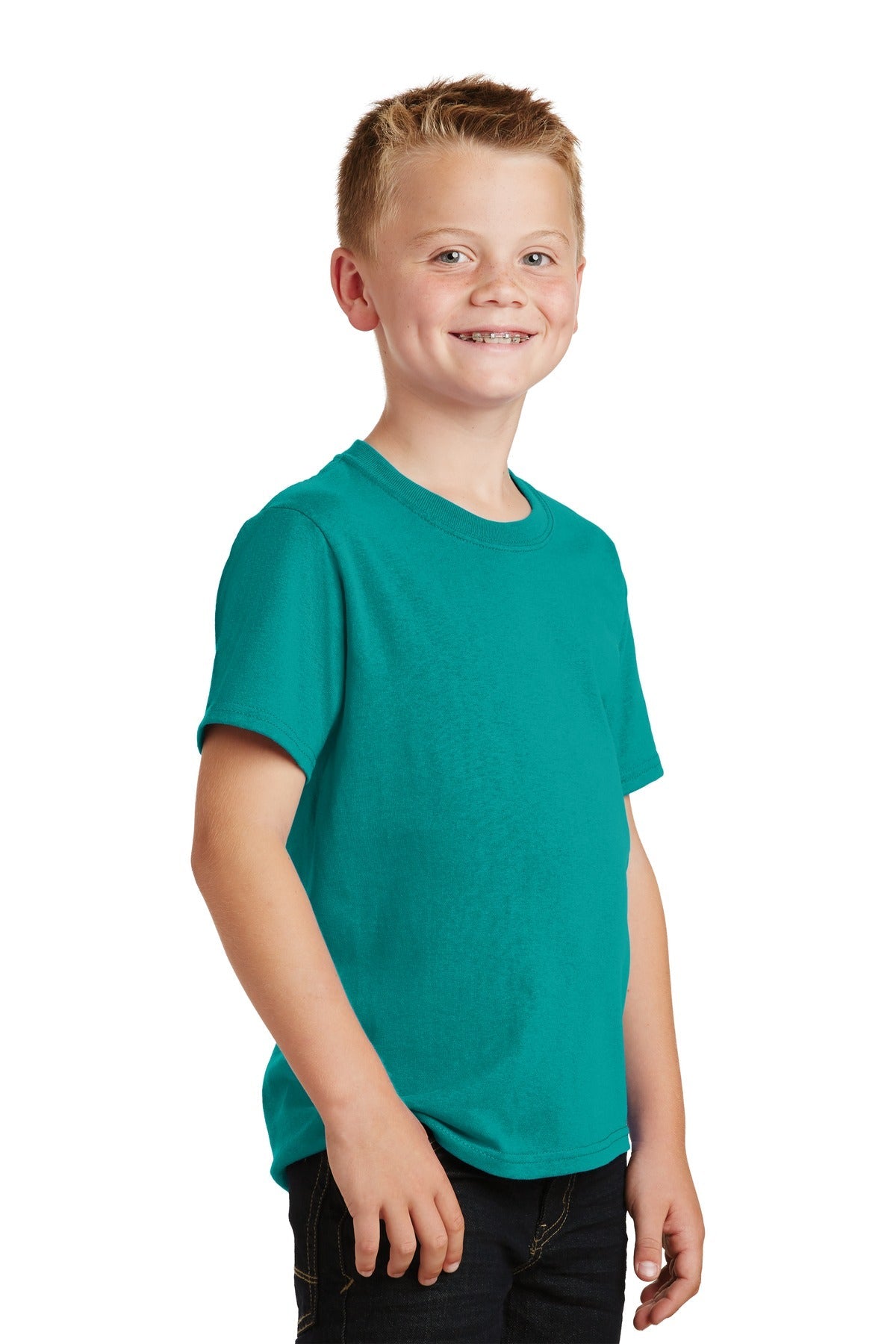 Bright Aqua Port & Co Youth Core Cotton Tee. PC54Y