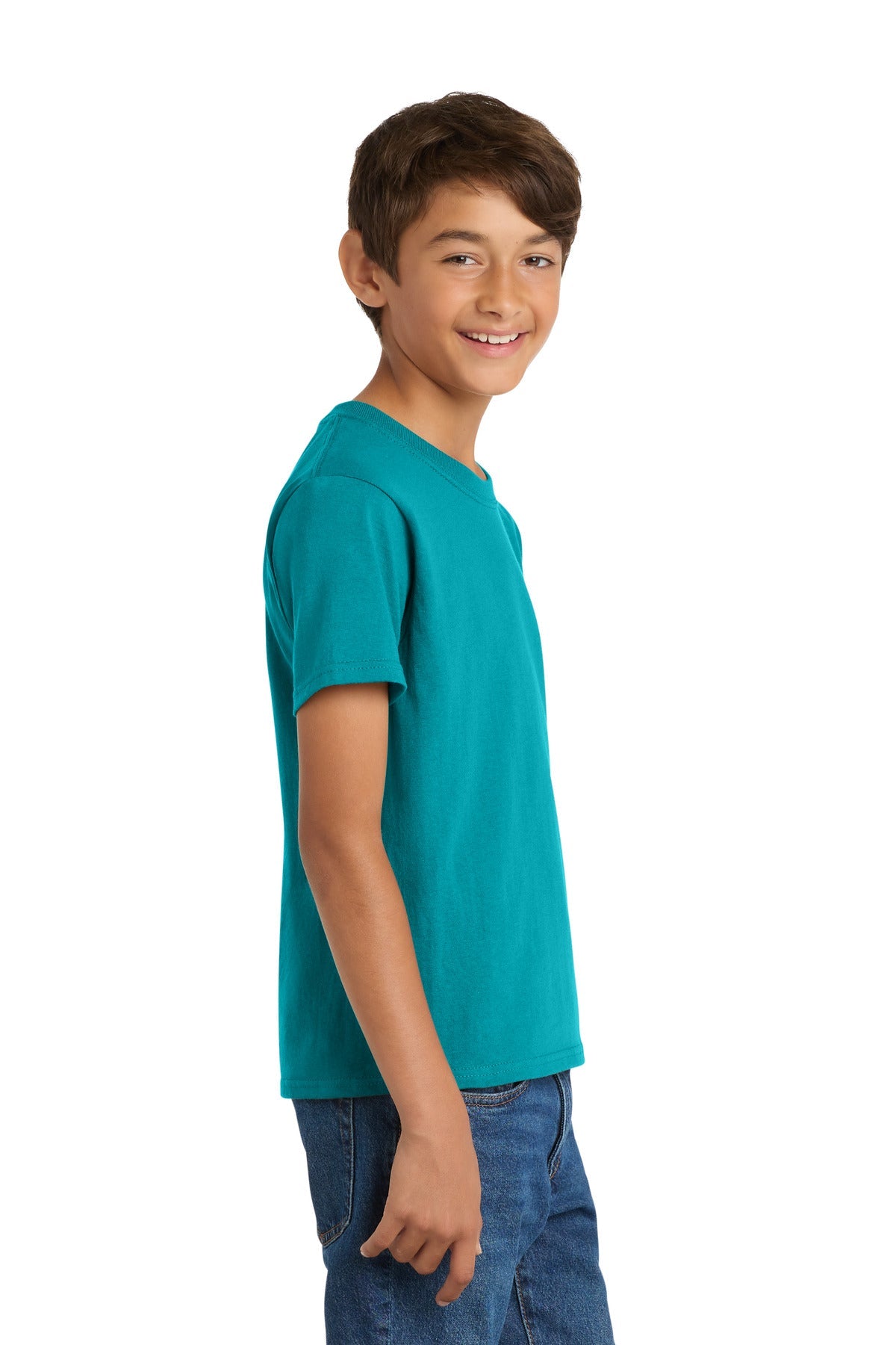 Bright Aqua Port & Co Youth Core Cotton Tee. PC54Y