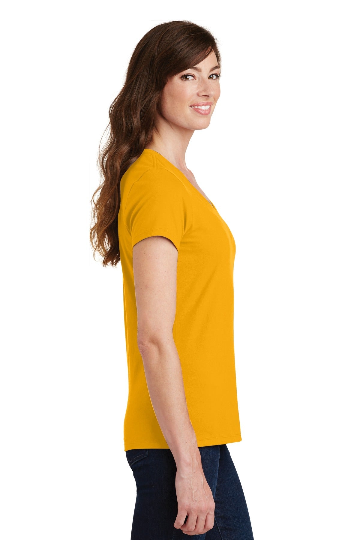Bright Gold Port & Co Women's Fan Favorite V-Neck Tee. LPC450V
