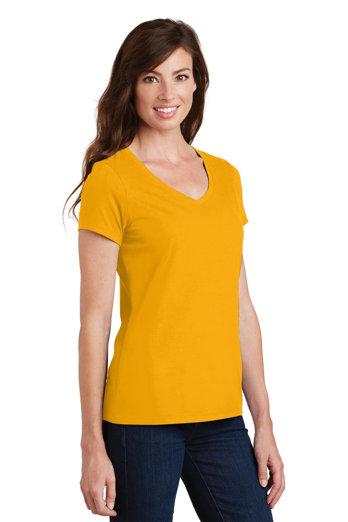 Bright Gold Port & Co Women's Fan Favorite V-Neck Tee. LPC450V
