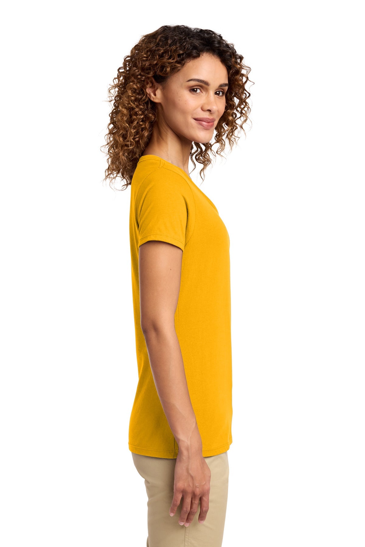 Bright Gold Port & Co Women's Fan Favorite V-Neck Tee. LPC450V