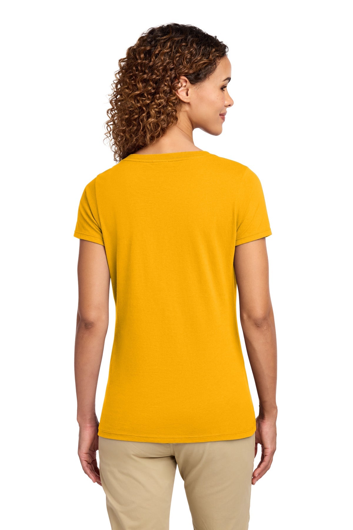 Bright Gold Port & Co Women's Fan Favorite V-Neck Tee. LPC450V