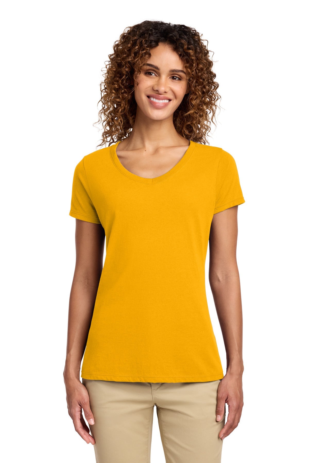 Bright Gold Port & Co Women's Fan Favorite V-Neck Tee. LPC450V