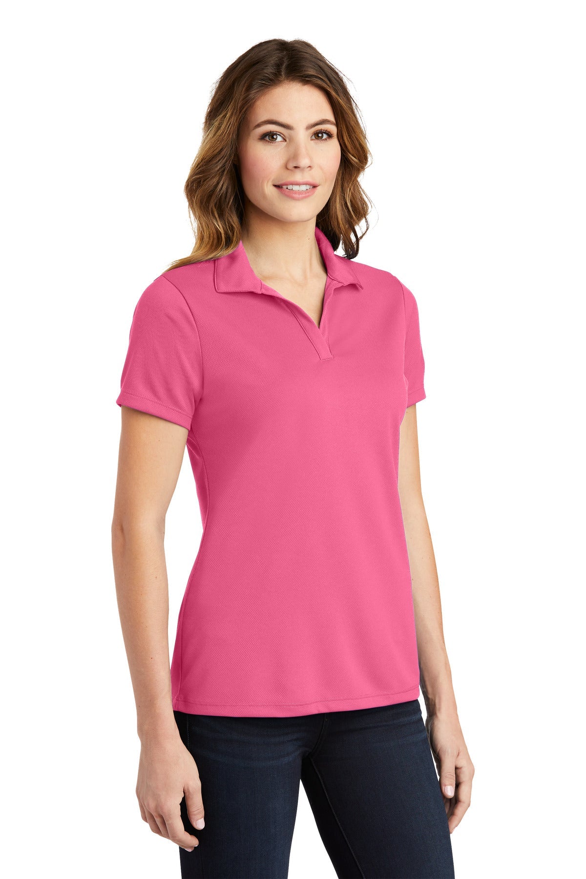 Bright Pink Sport-Tek Women's PosiCharge RacerMesh Polo. LST640
