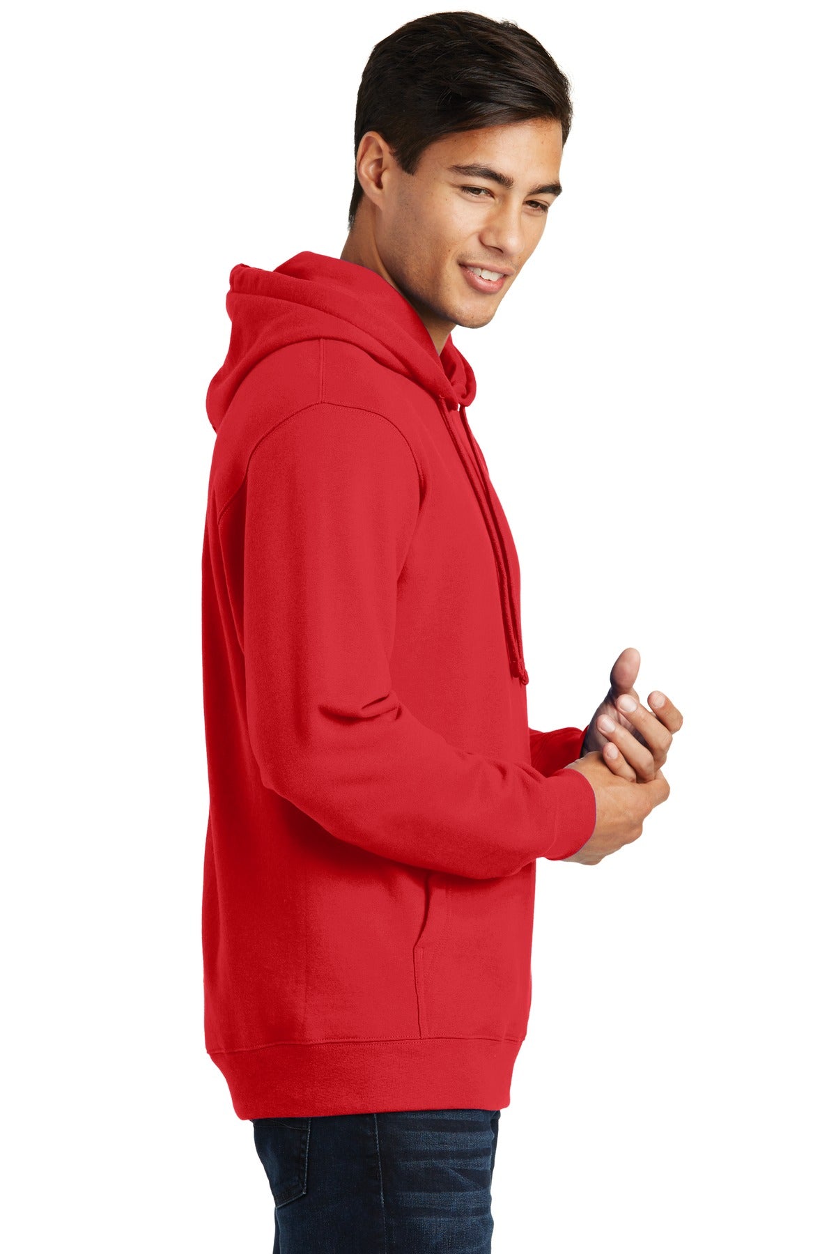 Bright Red Port & Co Fan Favorite Fleece Pullover Hooded Sweatshirt. PC850H