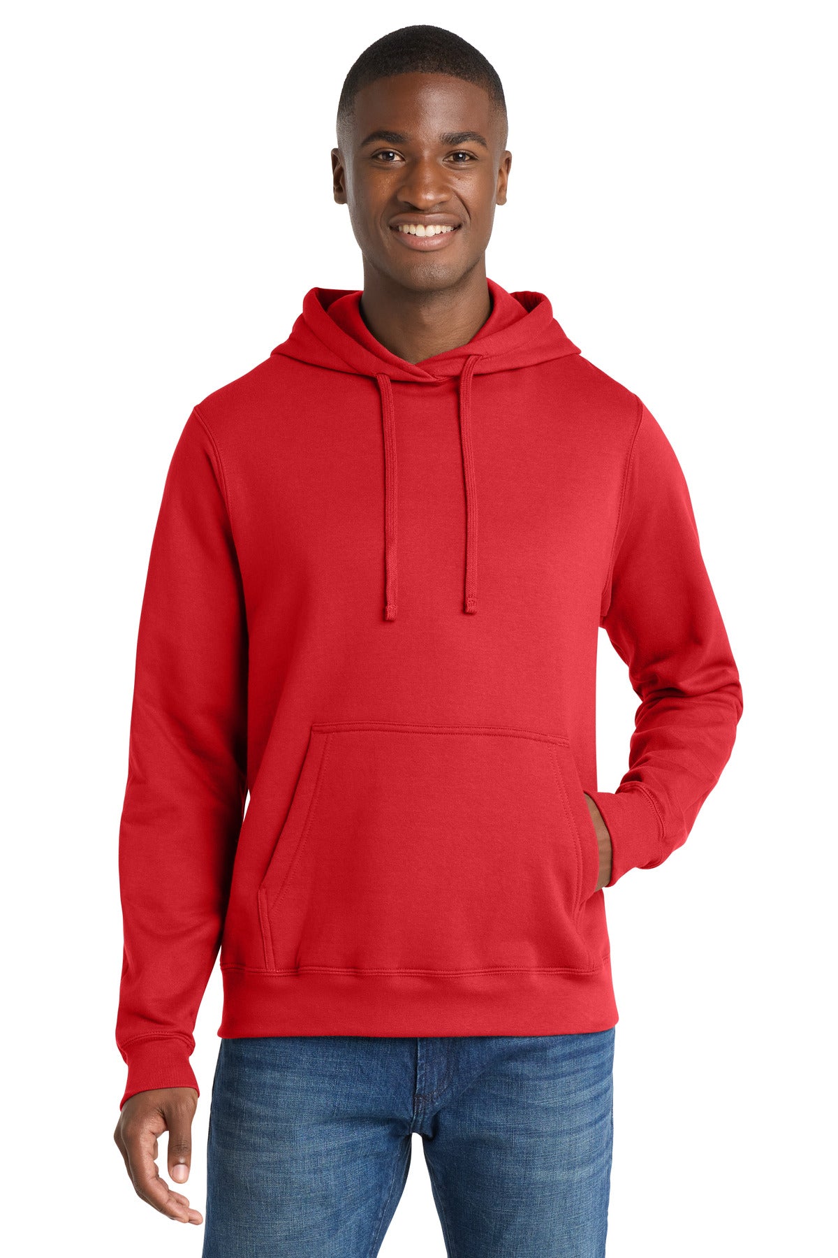 Bright Red Port & Co Fan Favorite Fleece Pullover Hooded Sweatshirt. PC850H