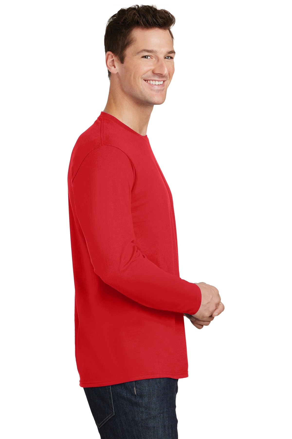 Bright Red Port & Co Long Sleeve Fan Favorite Tee. PC450LS