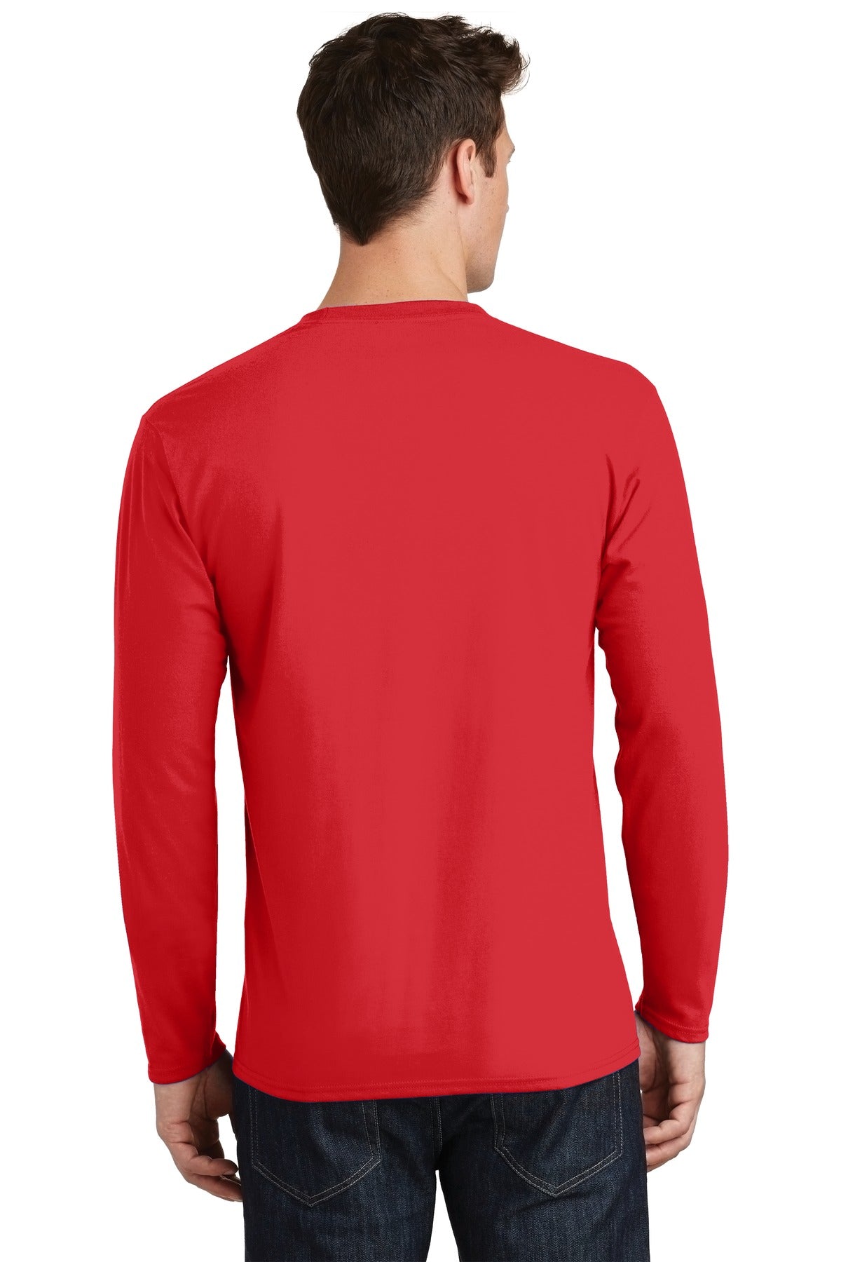 Bright Red Port & Co Long Sleeve Fan Favorite Tee. PC450LS