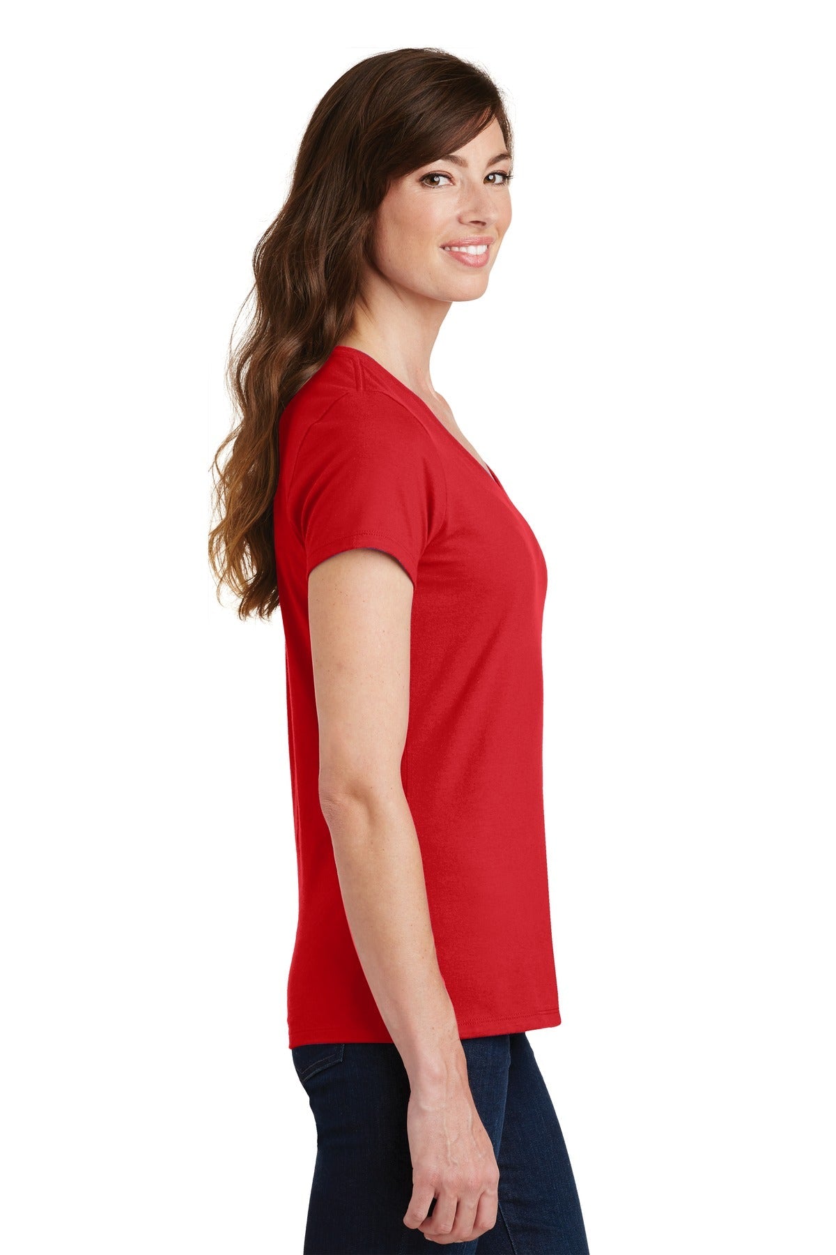 Bright Red Port & Co Women's Fan Favorite V-Neck Tee. LPC450V