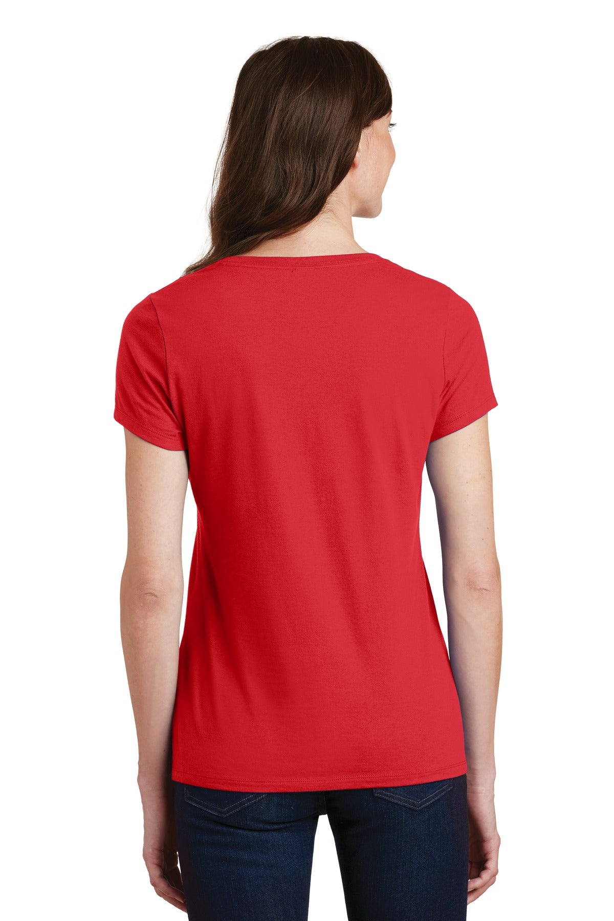 Bright Red Port & Co Women's Fan Favorite V-Neck Tee. LPC450V