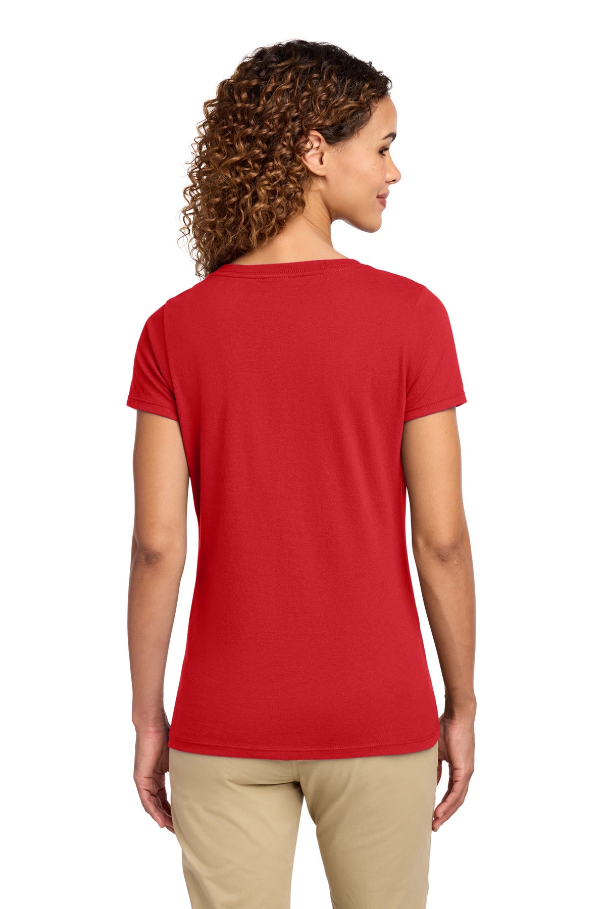 Bright Red Port & Co Women's Fan Favorite V-Neck Tee. LPC450V