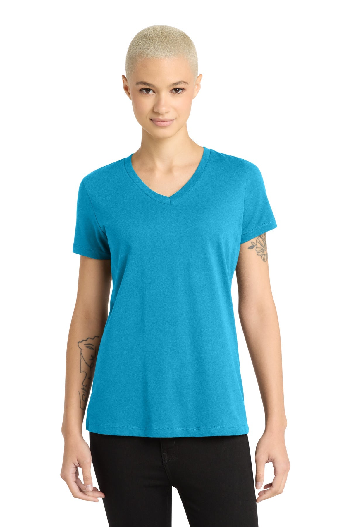 Bright Turqu District - Women's Perfect Weight V-Neck Tee. DM1170L