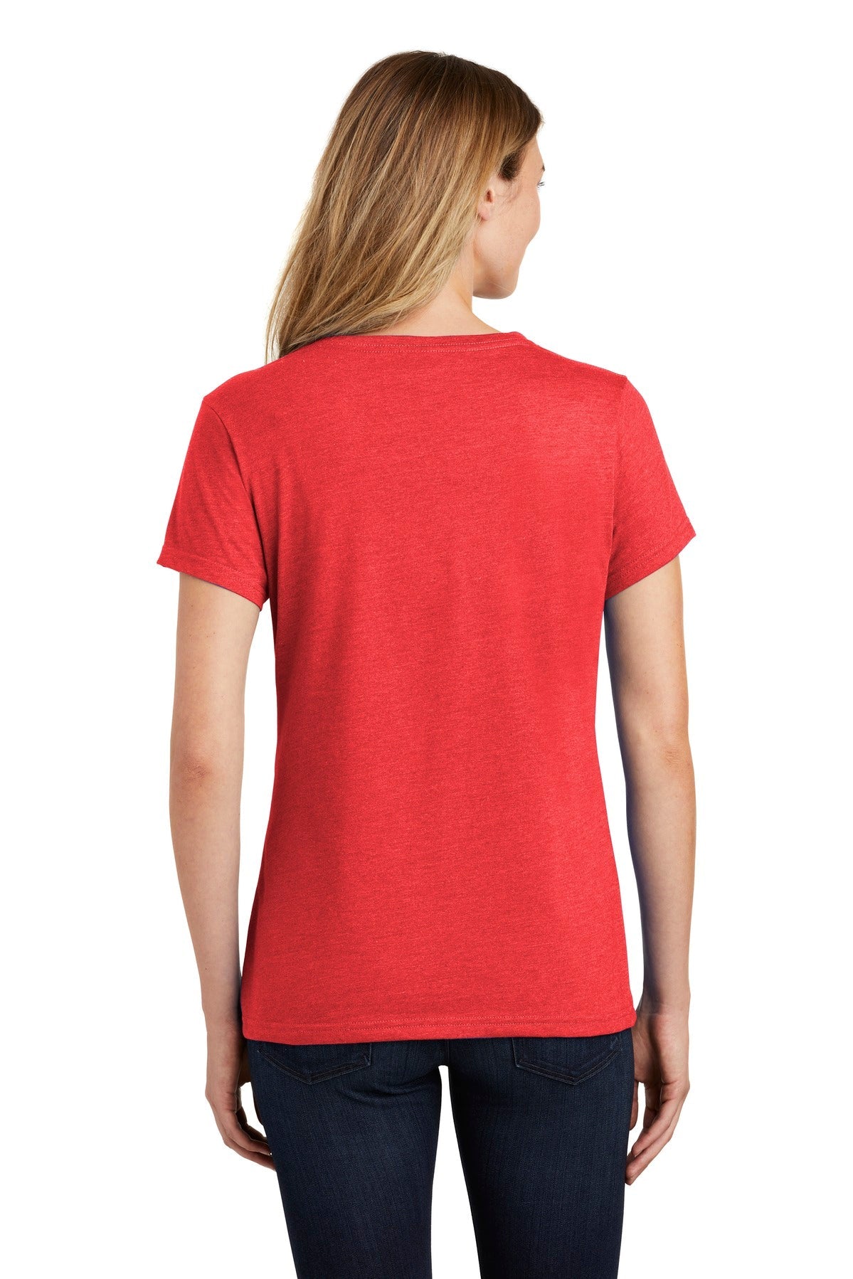Brt Red Hthr Port & Co Women's Fan Favorite Blend V-Neck Tee. LPC455V