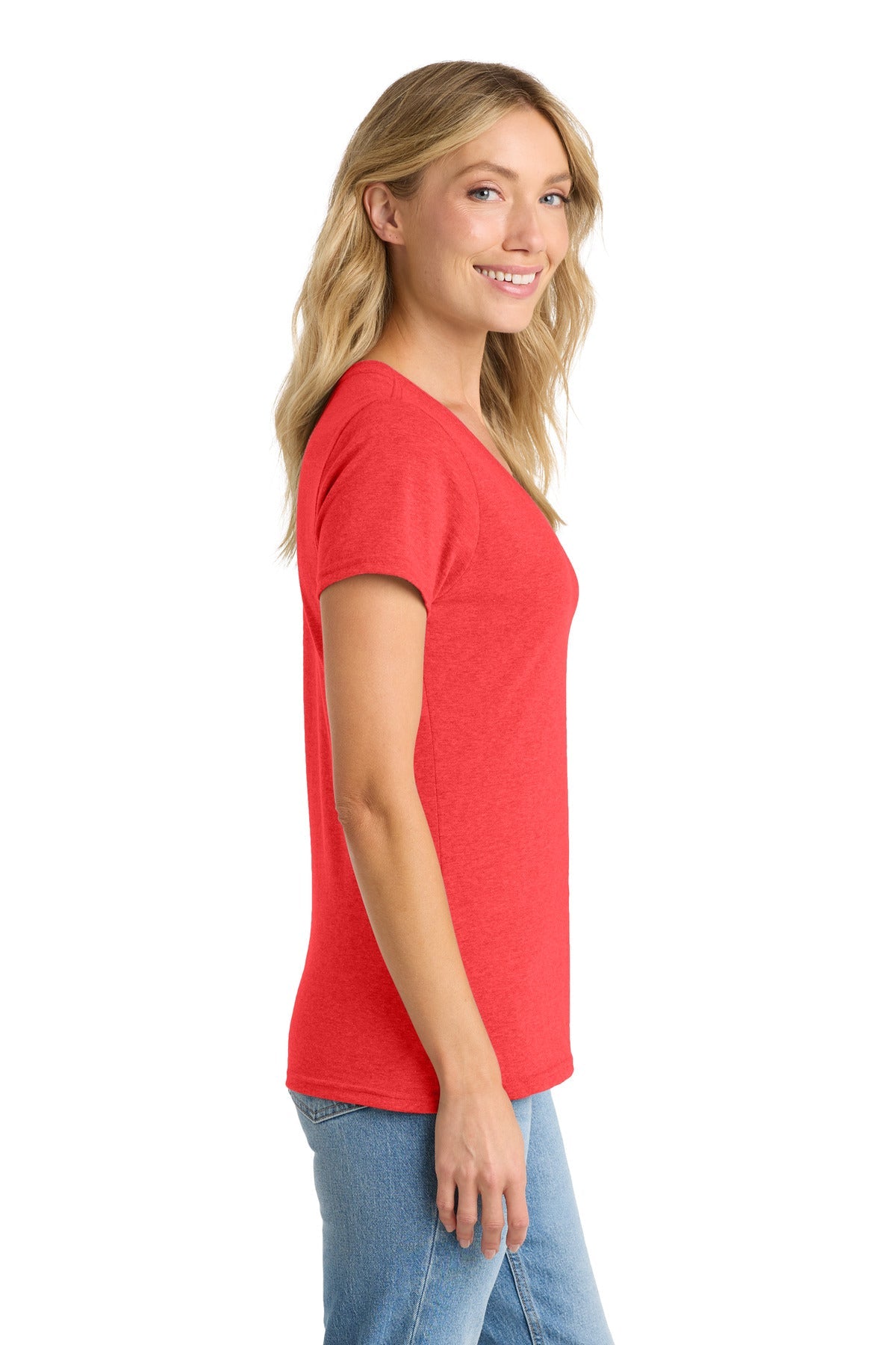 Brt Red Hthr Port & Co Women's Fan Favorite Blend V-Neck Tee. LPC455V