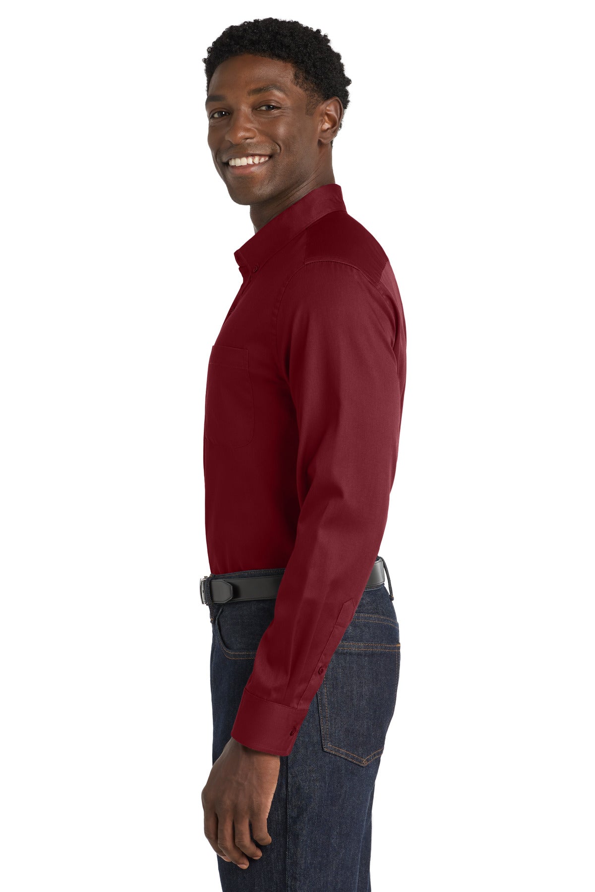 Burgundy Port Authority Long Sleeve SuperPro React Twill Shirt. W808