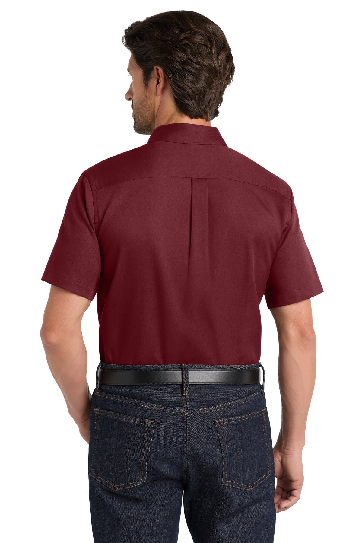 Burgundy Port Authority Short Sleeve SuperPro React Twill Shirt. W809