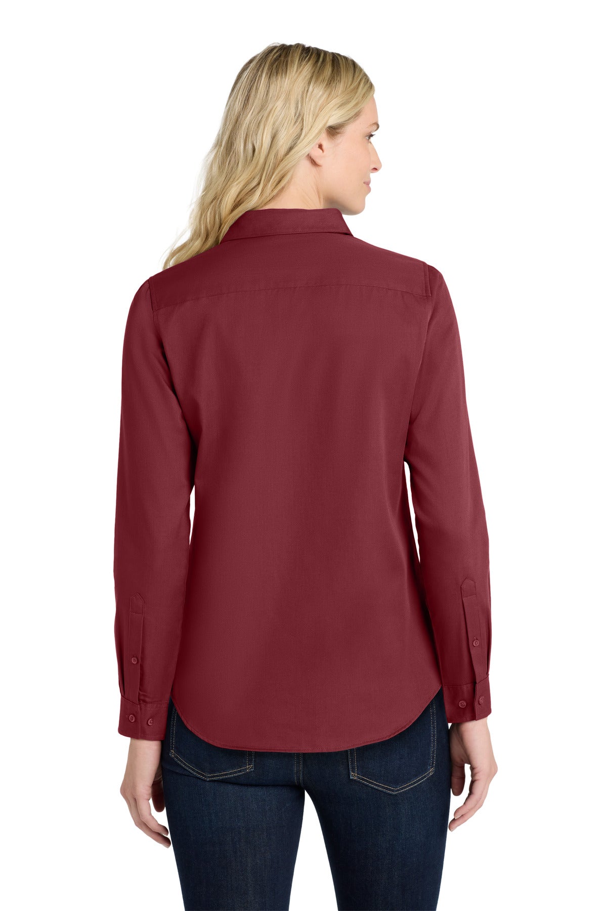 Burgundy Port Authority Women's Long Sleeve SuperPro React Twill Shirt. LW808